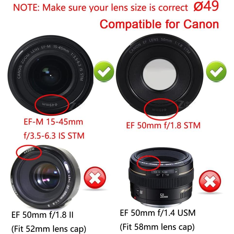 Tapa de lente 49mm genérica para Canon y Sony - Paquete de 2