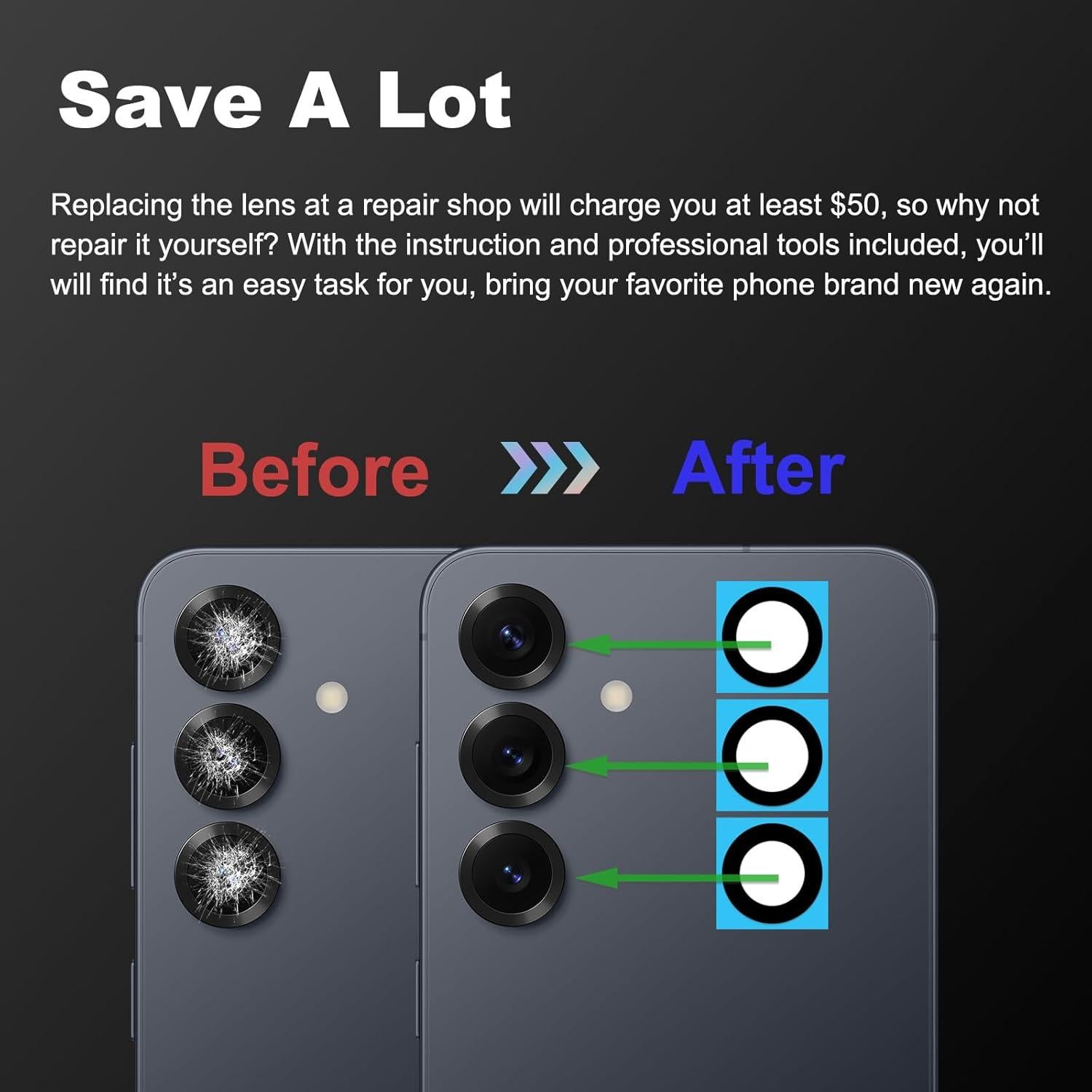 Reemplazo Cristal Lente Cámara Samsung Galaxy S25 Plus - 3 Piezas