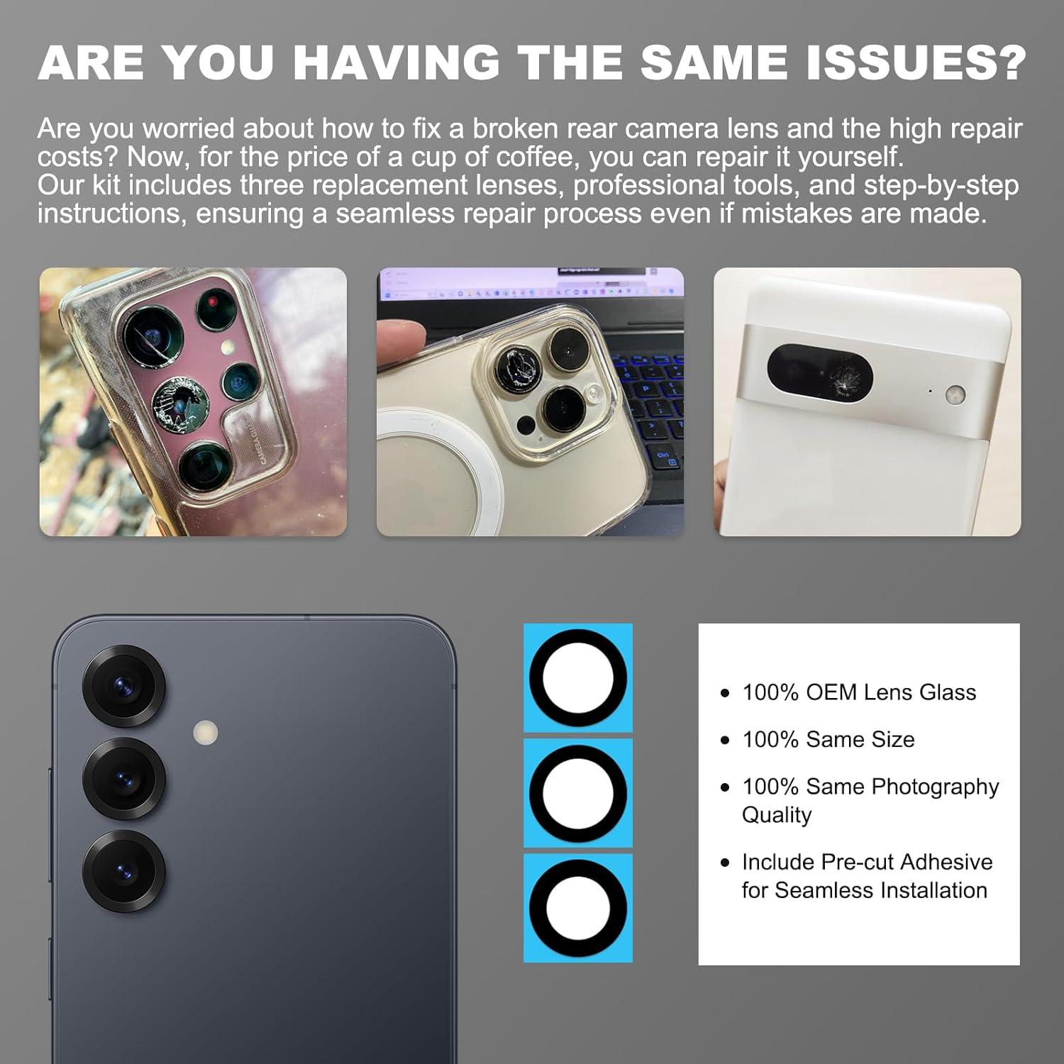 Reemplazo Cristal Lente Cámara Samsung Galaxy S25 Plus - 3 Piezas