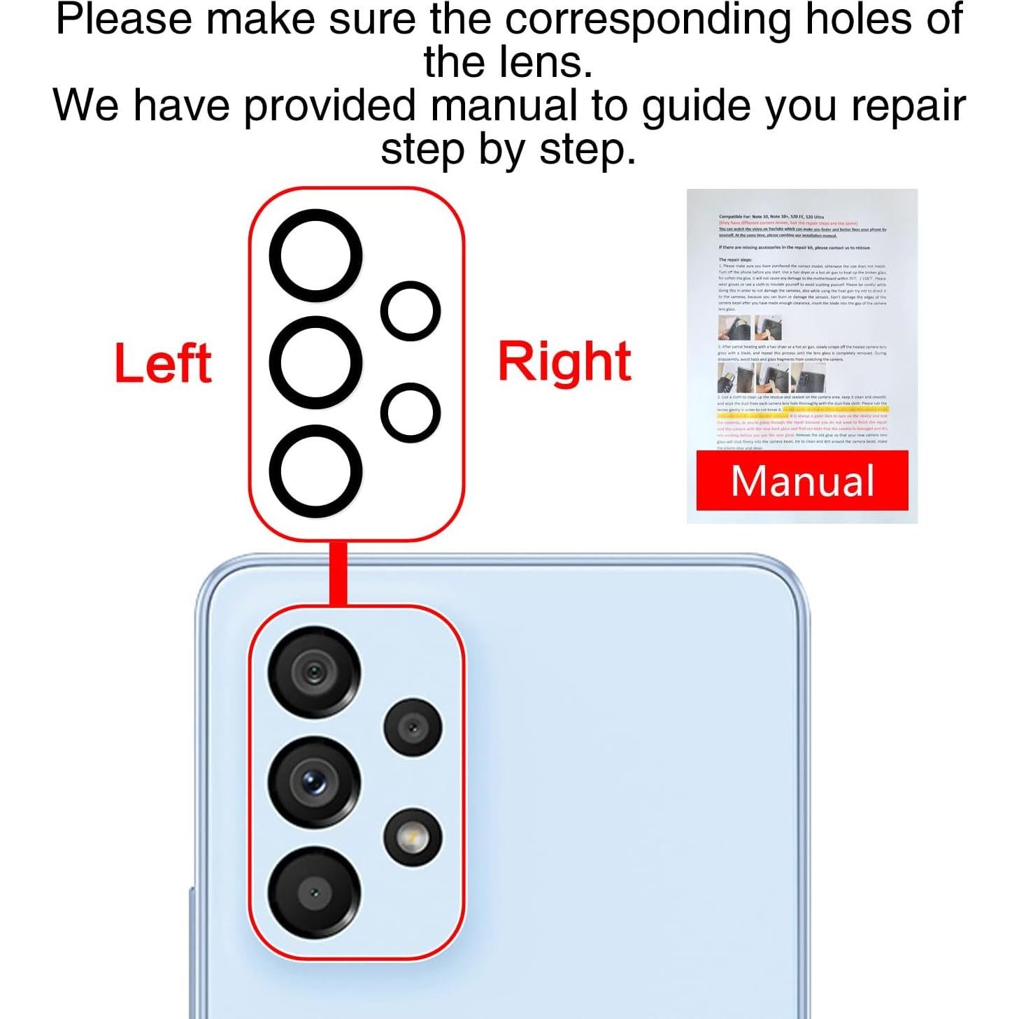 Reemplazo Cristal Lente Cámara Samsung Galaxy A53 2PCS