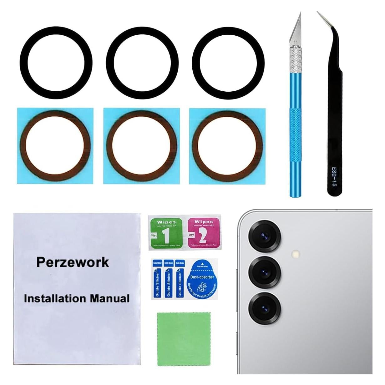 2 Juegos de Lentes de Reemplazo para Cámara Samsung Galaxy S25