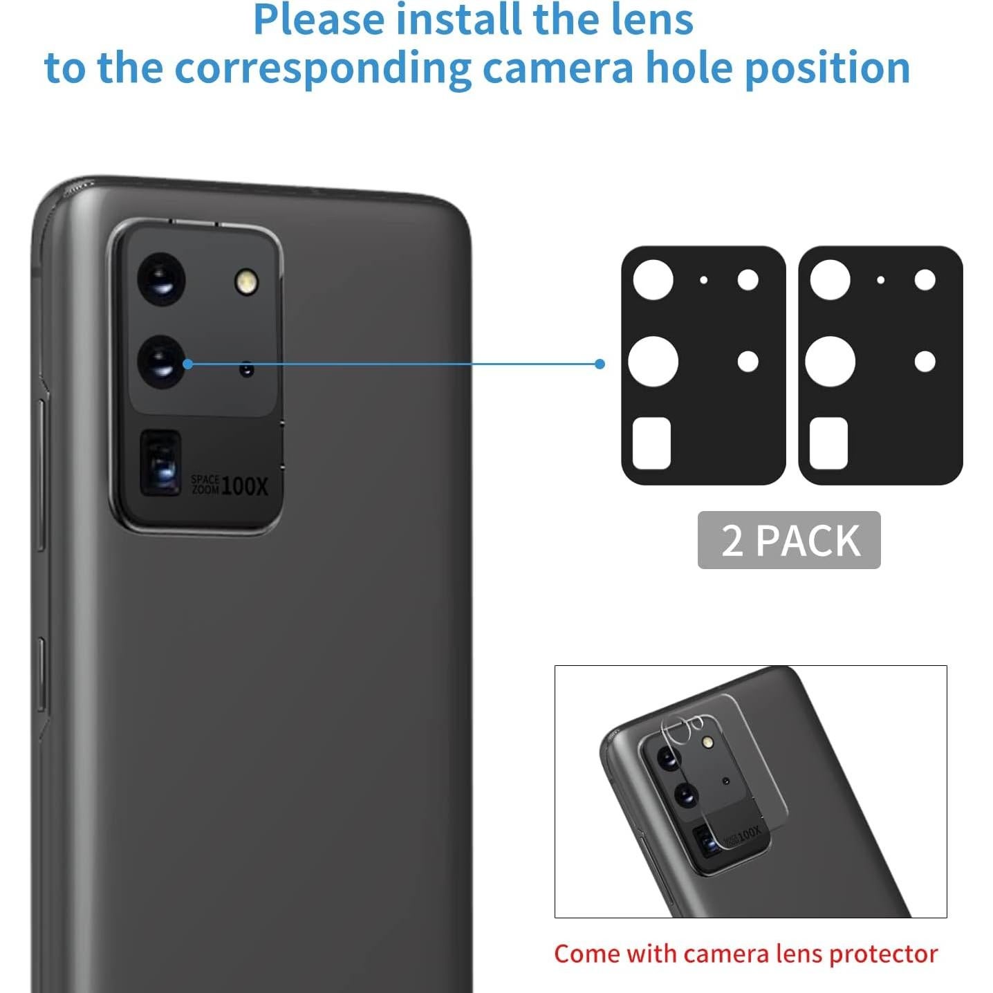 Reemplazo Cristal Lente Cámara Samsung Galaxy S20 Ultra 2 Pzas