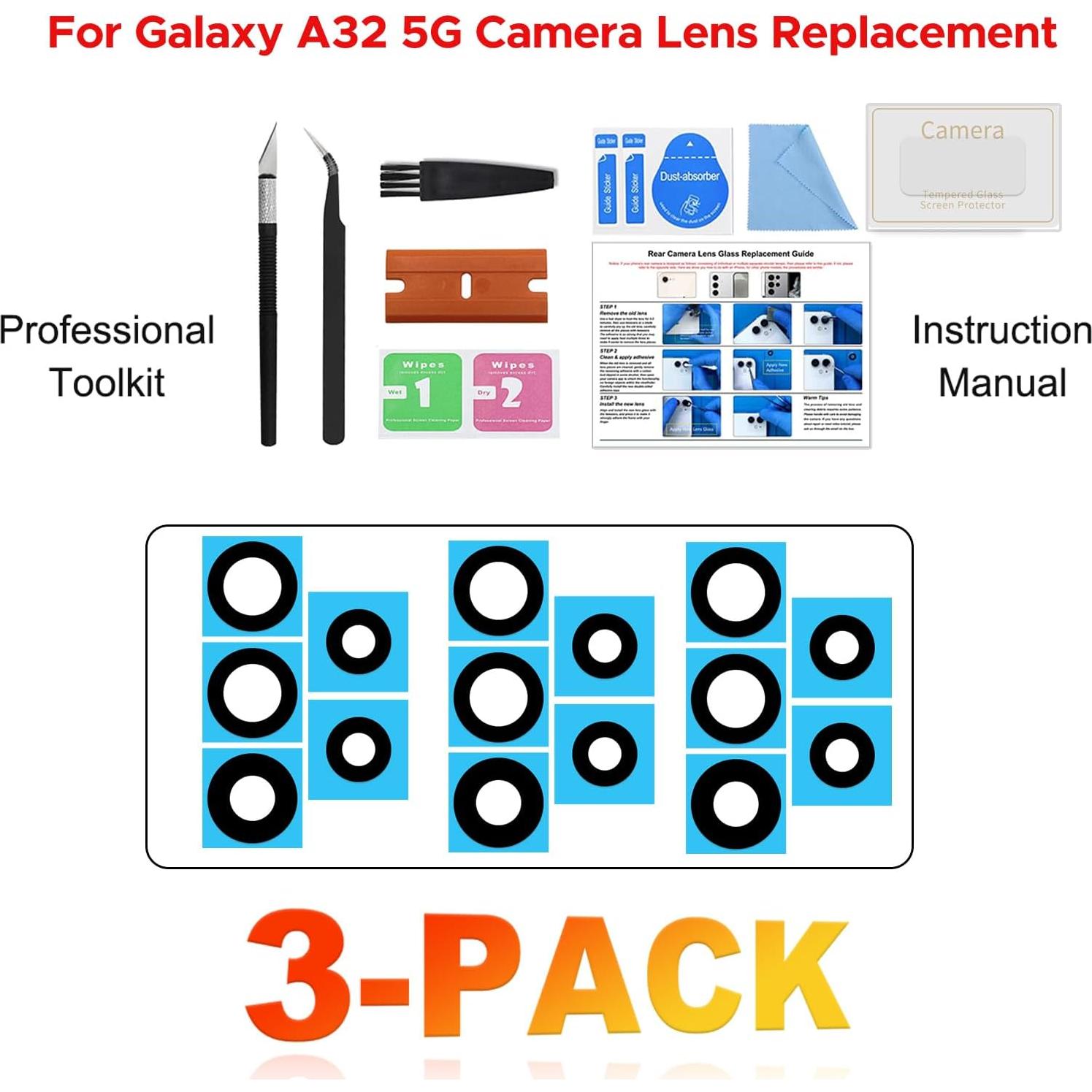 Paquete de 3 Lentes de Cámara Trasera para Samsung A32 5G