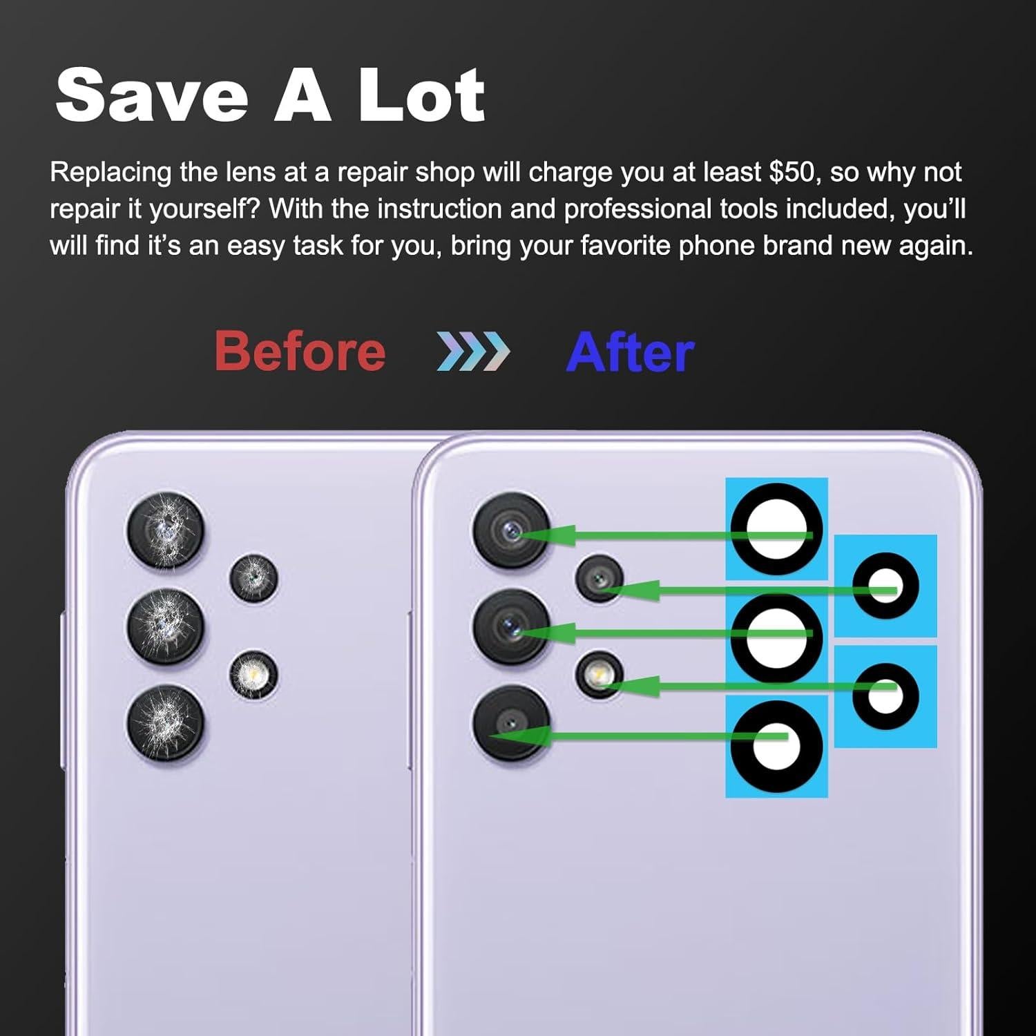 Paquete de 3 Lentes de Cámara Trasera para Samsung A32 5G