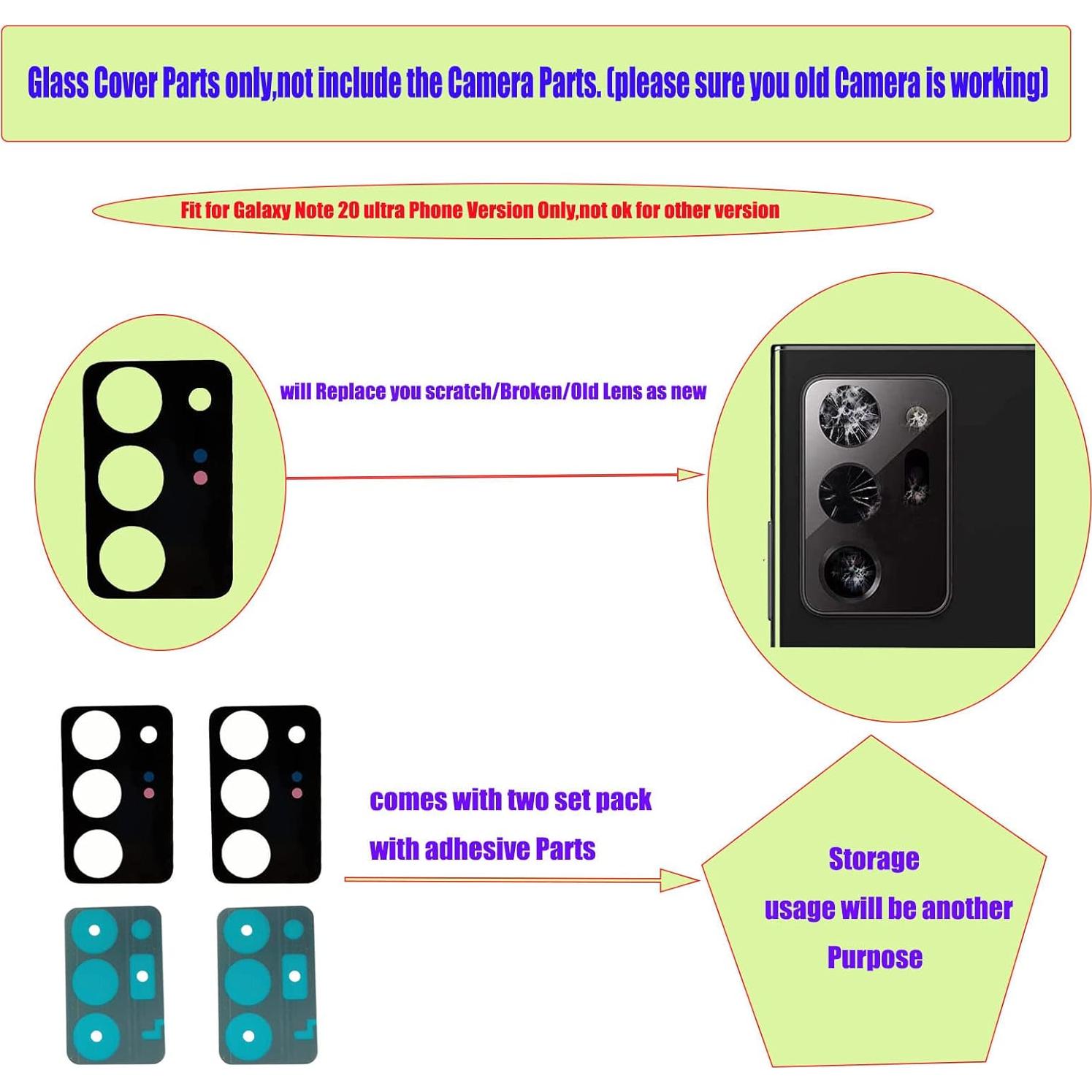 Reemplazo Cubierta Vidrio Cámara Trasera Samsung Note 20 Ultra