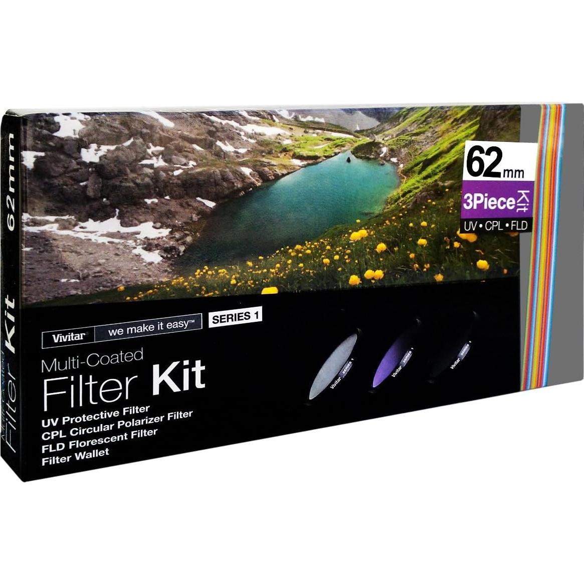 Kit de Filtros UV, CPL y FLD 62mm Vivitar - 3 Piezas