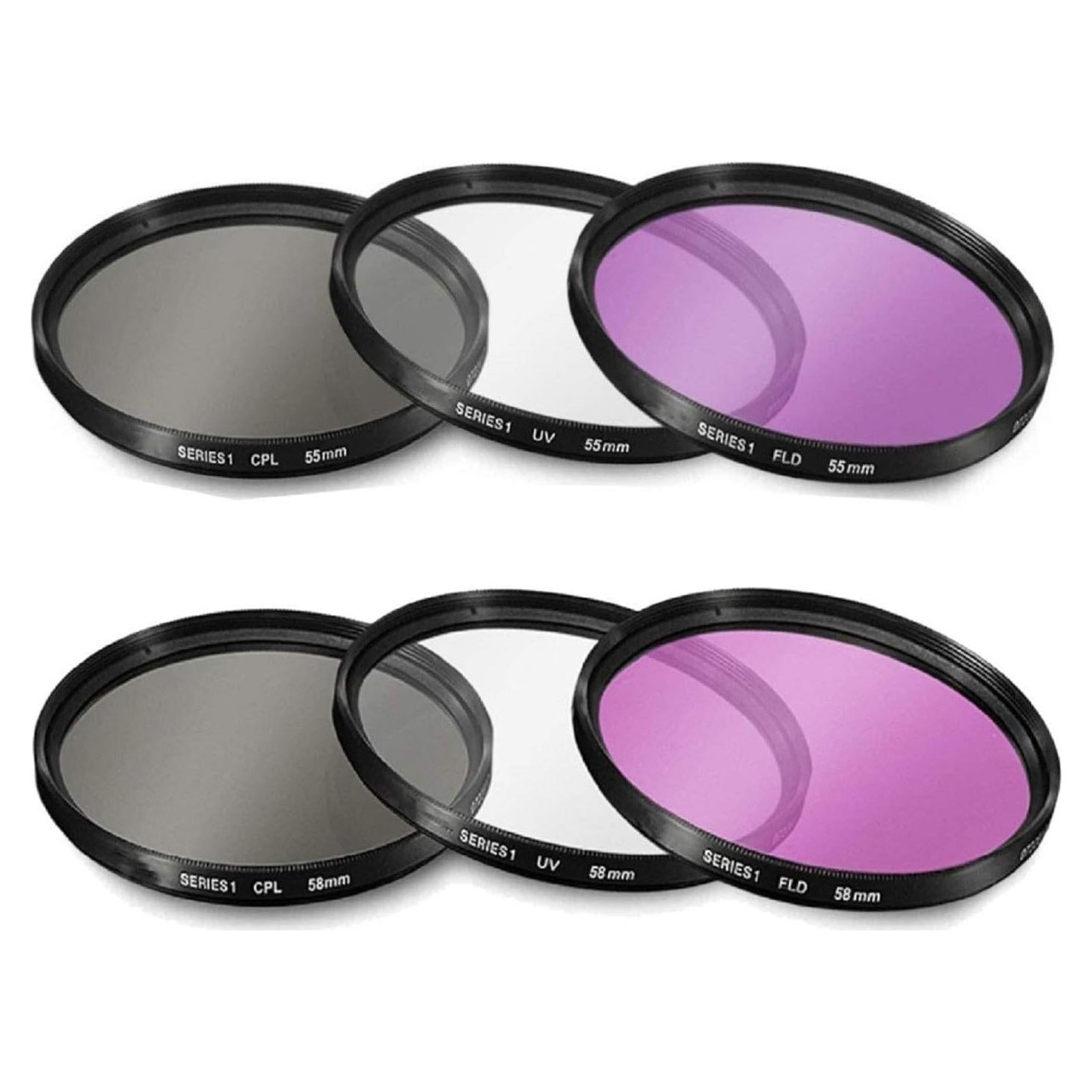 Kit de Filtros 3 Piezas 55mm y 58mm UV-CPL-FLD para Nikon DSLR