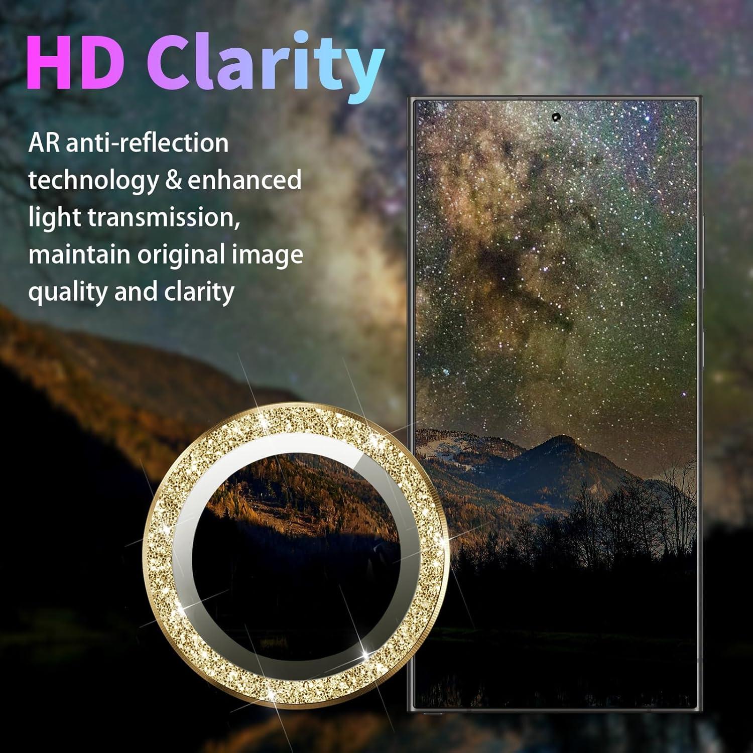 Camera Lens Protector for Samsung Galaxy S24 Ultra, Individual Tempered Glass Lens Cover with Installation Tray Fit for Samsung Galaxy S24 Ultra Glitter Gold