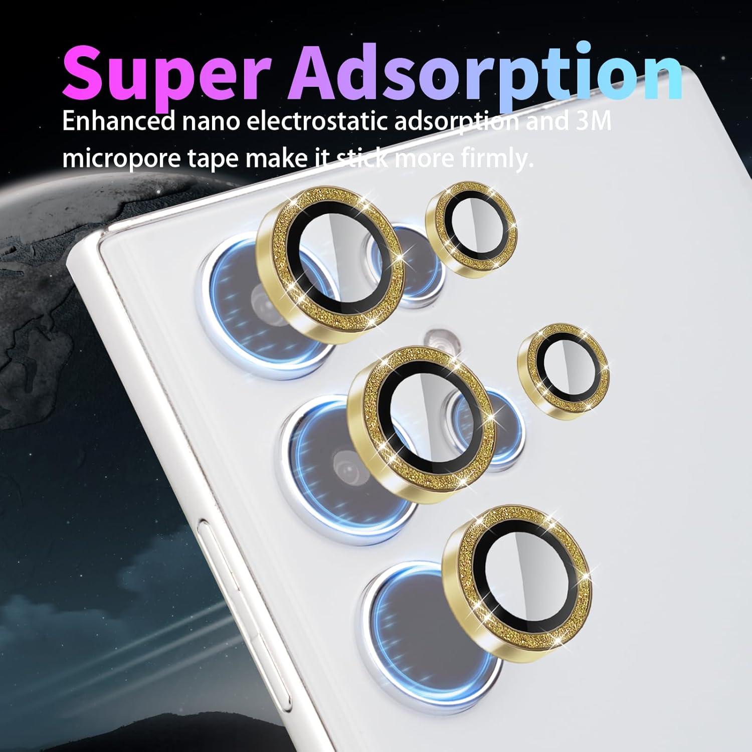 Camera Lens Protector for Samsung Galaxy S24 Ultra, Individual Tempered Glass Lens Cover with Installation Tray Fit for Samsung Galaxy S24 Ultra Glitter Gold