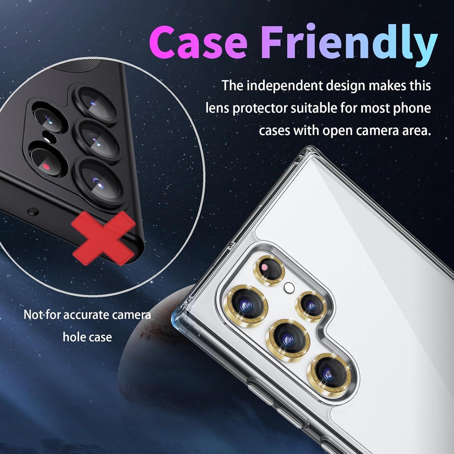 Camera Lens Protector for Samsung Galaxy S24 Ultra, Individual Tempered Glass Lens Cover with Installation Tray Fit for Samsung Galaxy S24 Ultra Glitter Gold