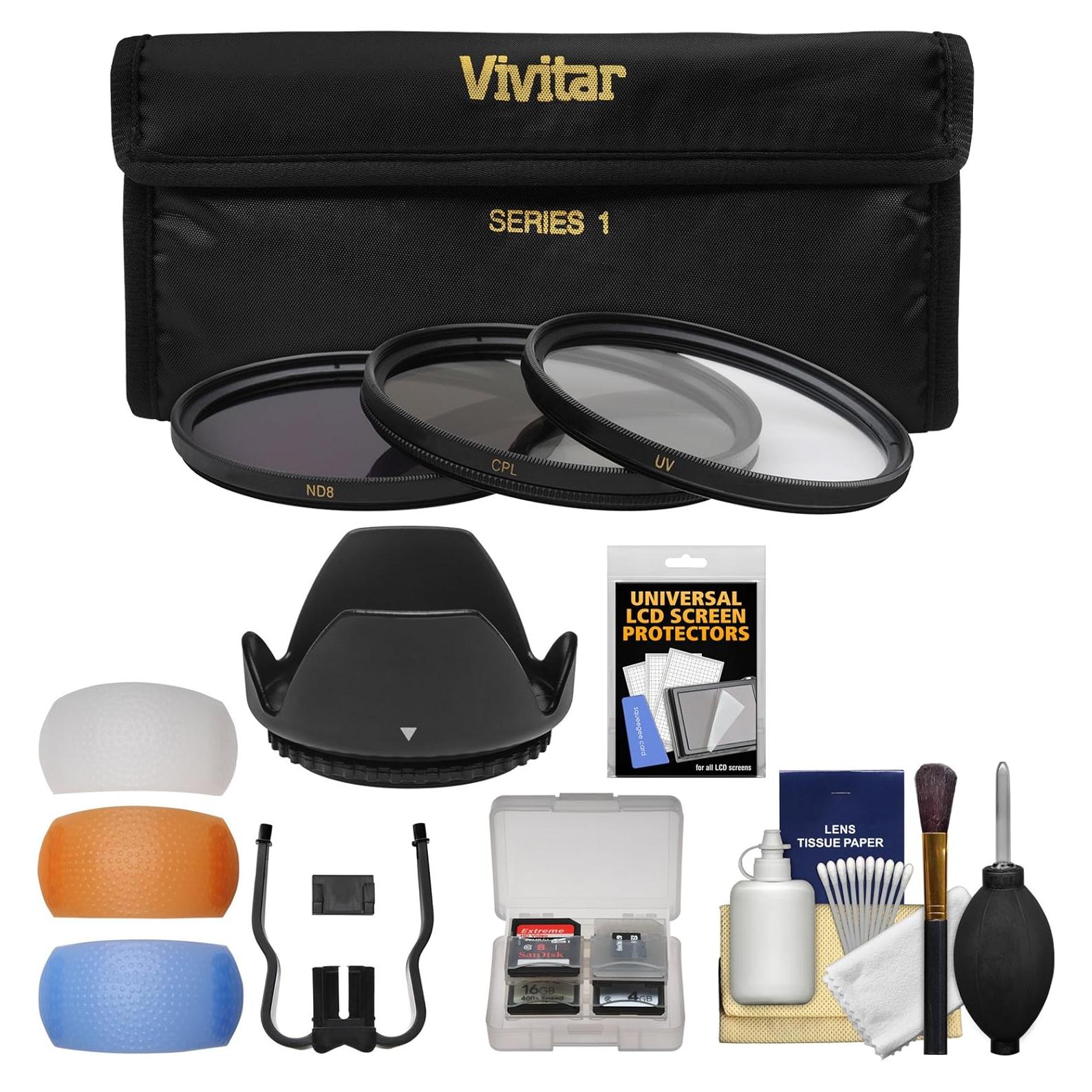 Juego de Filtros HD Multicapa Vivitar 58mm UV CPL ND8 + Accesorios