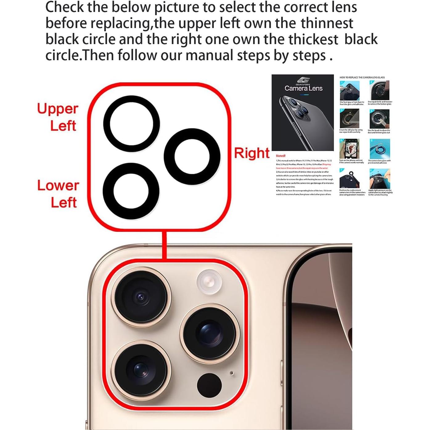 Reemplazo Lente de Cámara Trasera iPhone 16 Pro/Max GVKVGIH