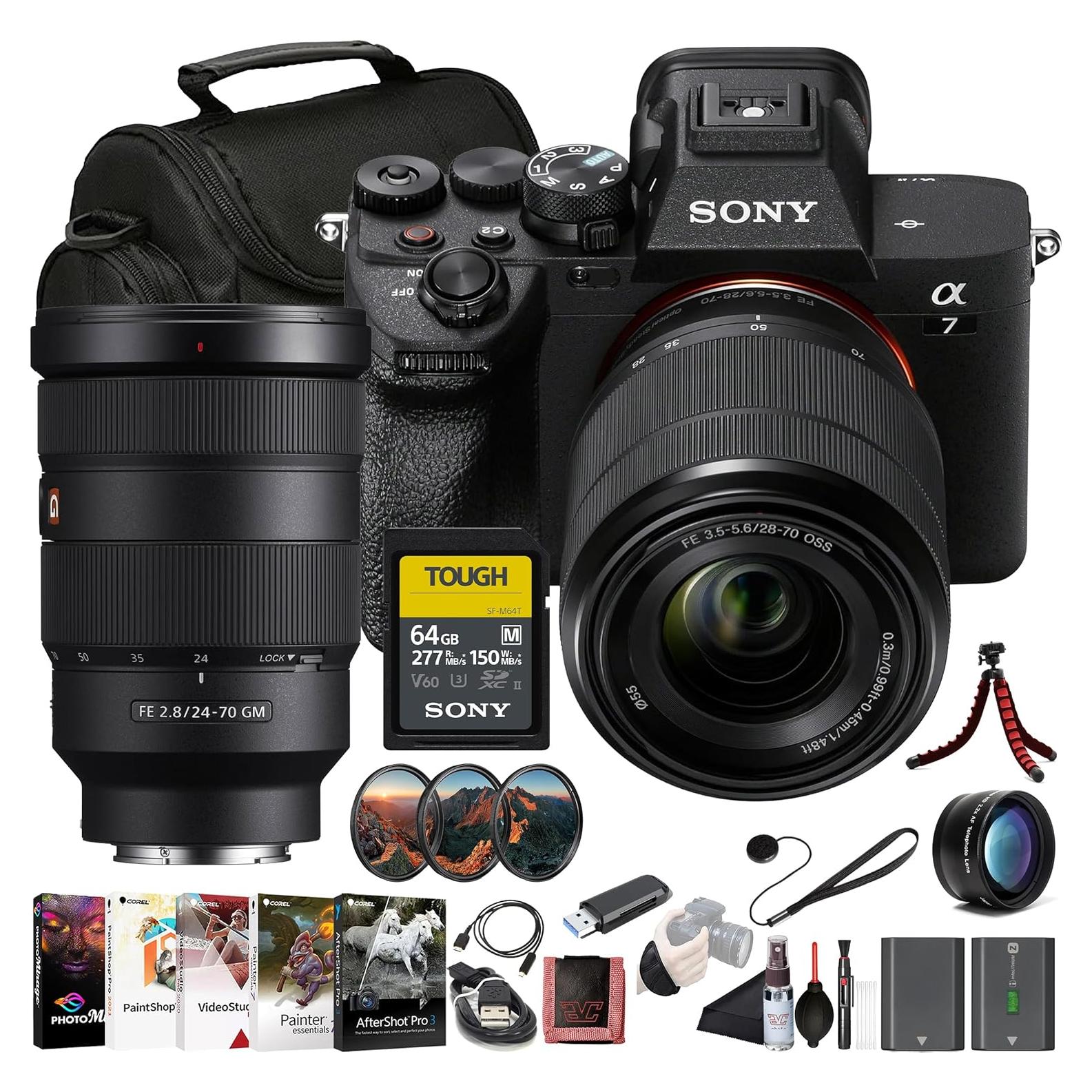 Sony α7 IV Mirrorless Camera Kit (ILCE-7M4K/B) with 28–70mm OSS Lens | 33 MP Full-Frame Sensor | 4K/60p Video | FE 24-70 Lens, 64GB Memory Card, Filter Kit, Bag, NP-FZ100 Compatible Battery and More