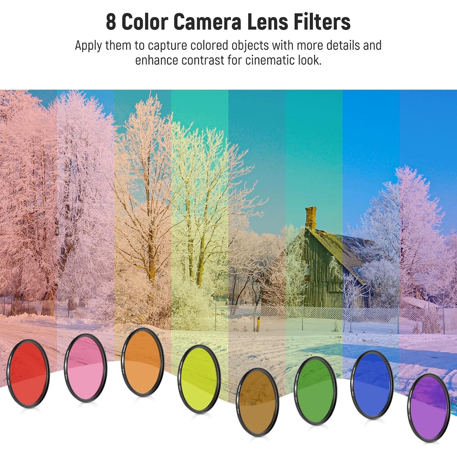 Kit de 9 Filtros de Resina 55mm NEEWER para Lentes de Cámara