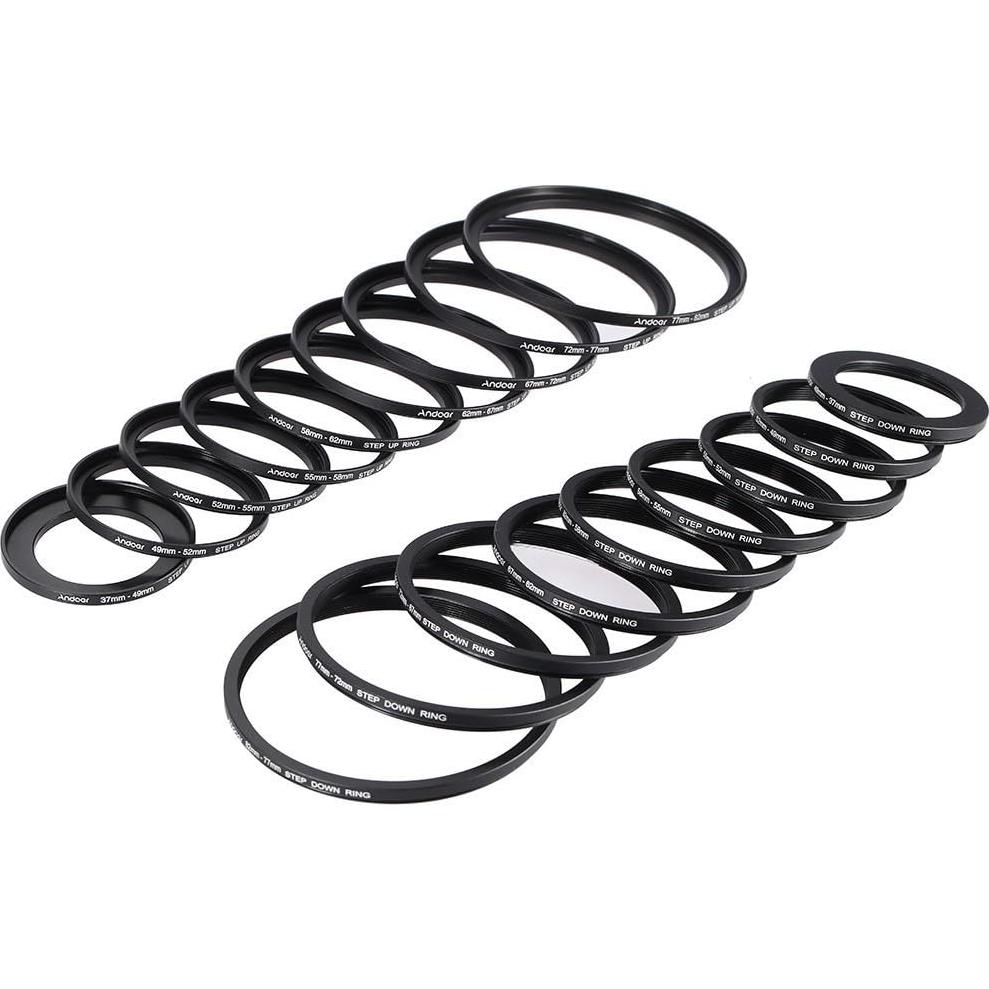Kit de 18 Anillos Adaptadores de Filtro Andoer 37-82mm
