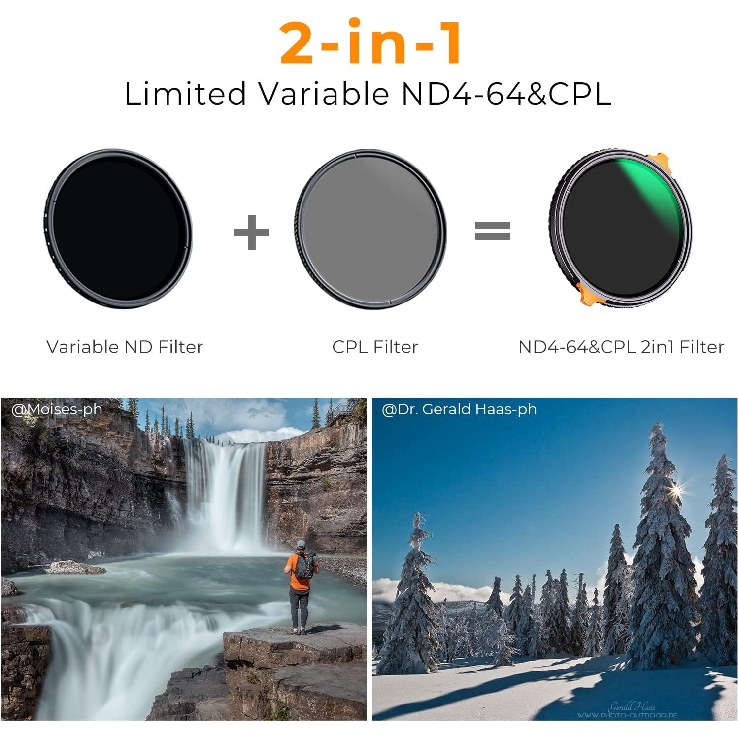 Filtro ND Variable y CPL 2 en 1 K&F Concept 58mm