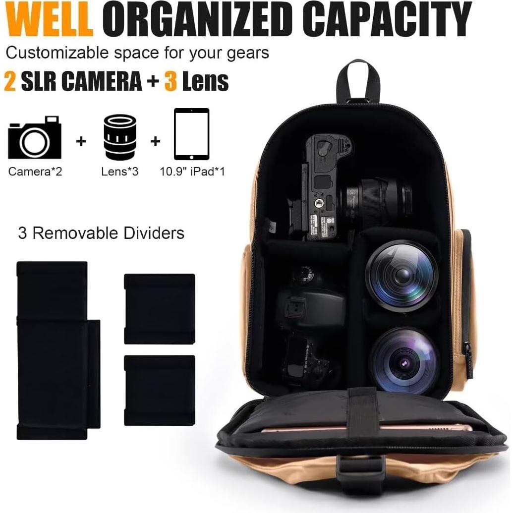 Bolsa de cámara Cwatcun 2 en 1 impermeable caqui DSLR