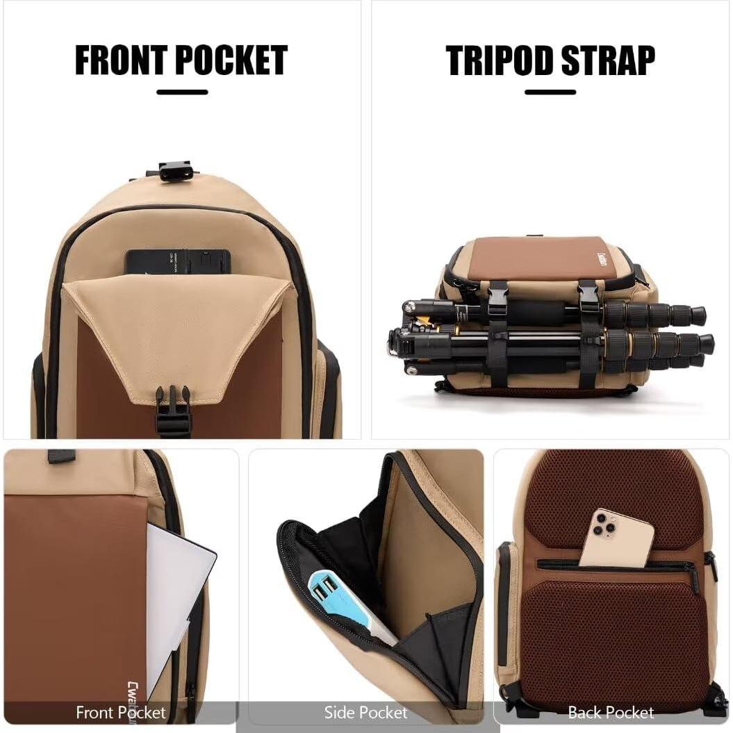 Bolsa de cámara Cwatcun 2 en 1 impermeable caqui DSLR