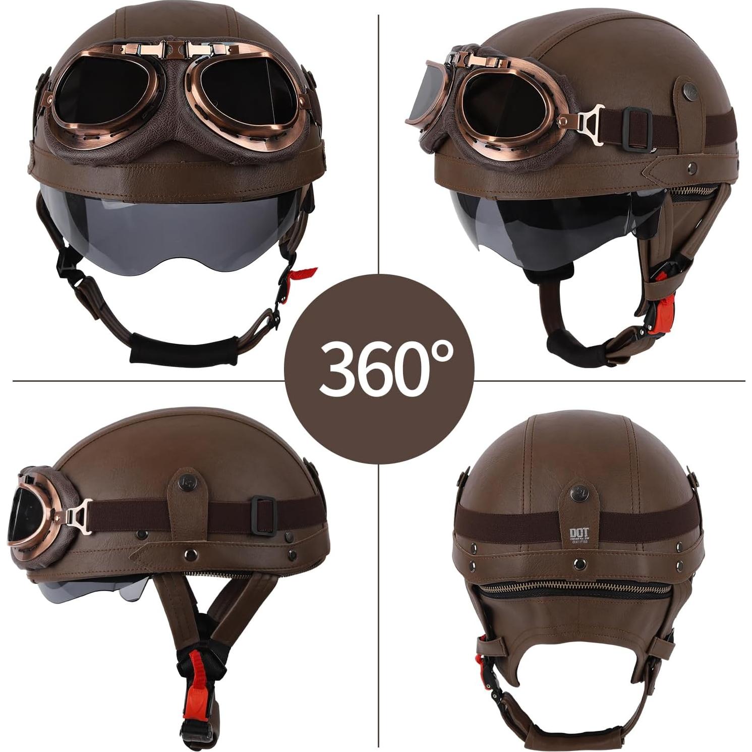 Casco de motocicleta ZGMZLBBD Vintage Marrón S(55-56cm)