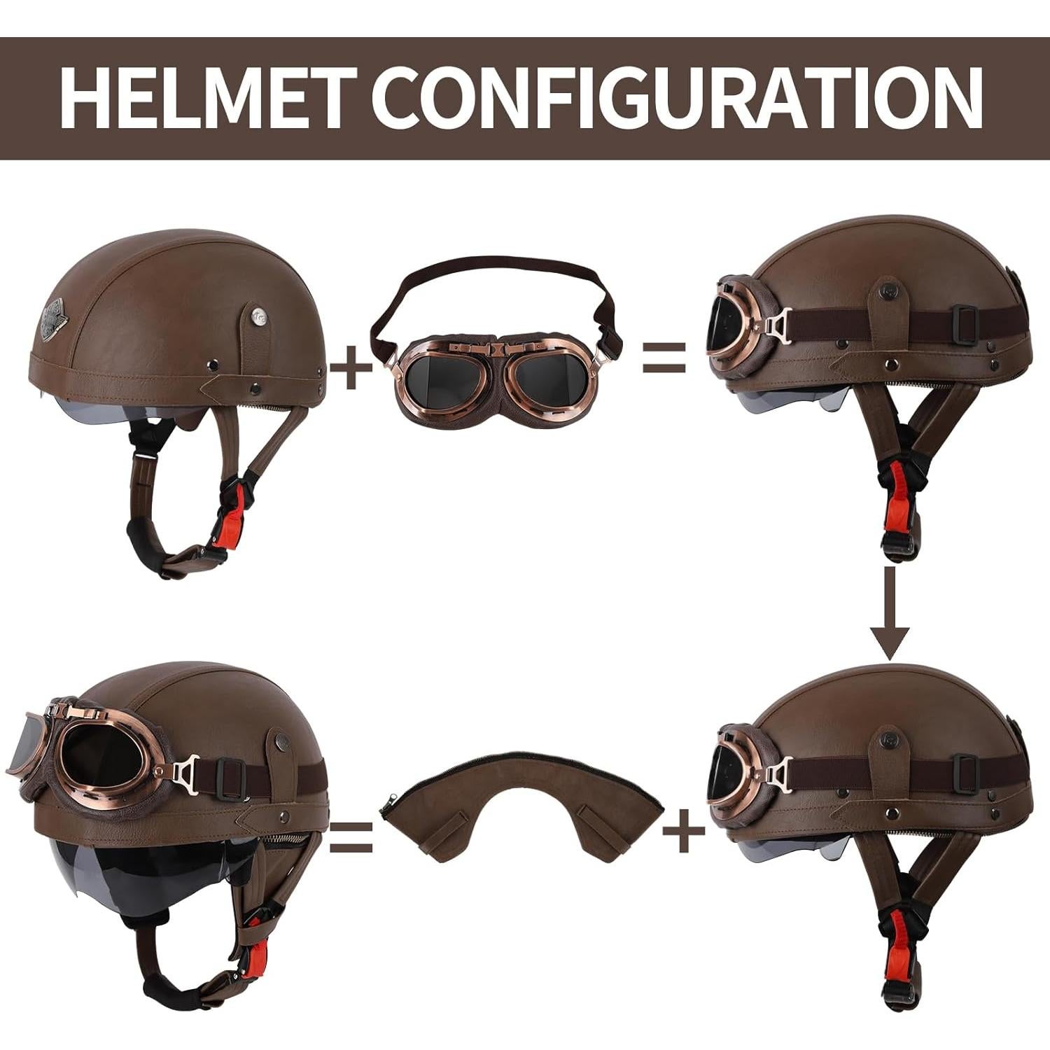 Casco de motocicleta ZGMZLBBD Vintage Marrón S 55-56cm