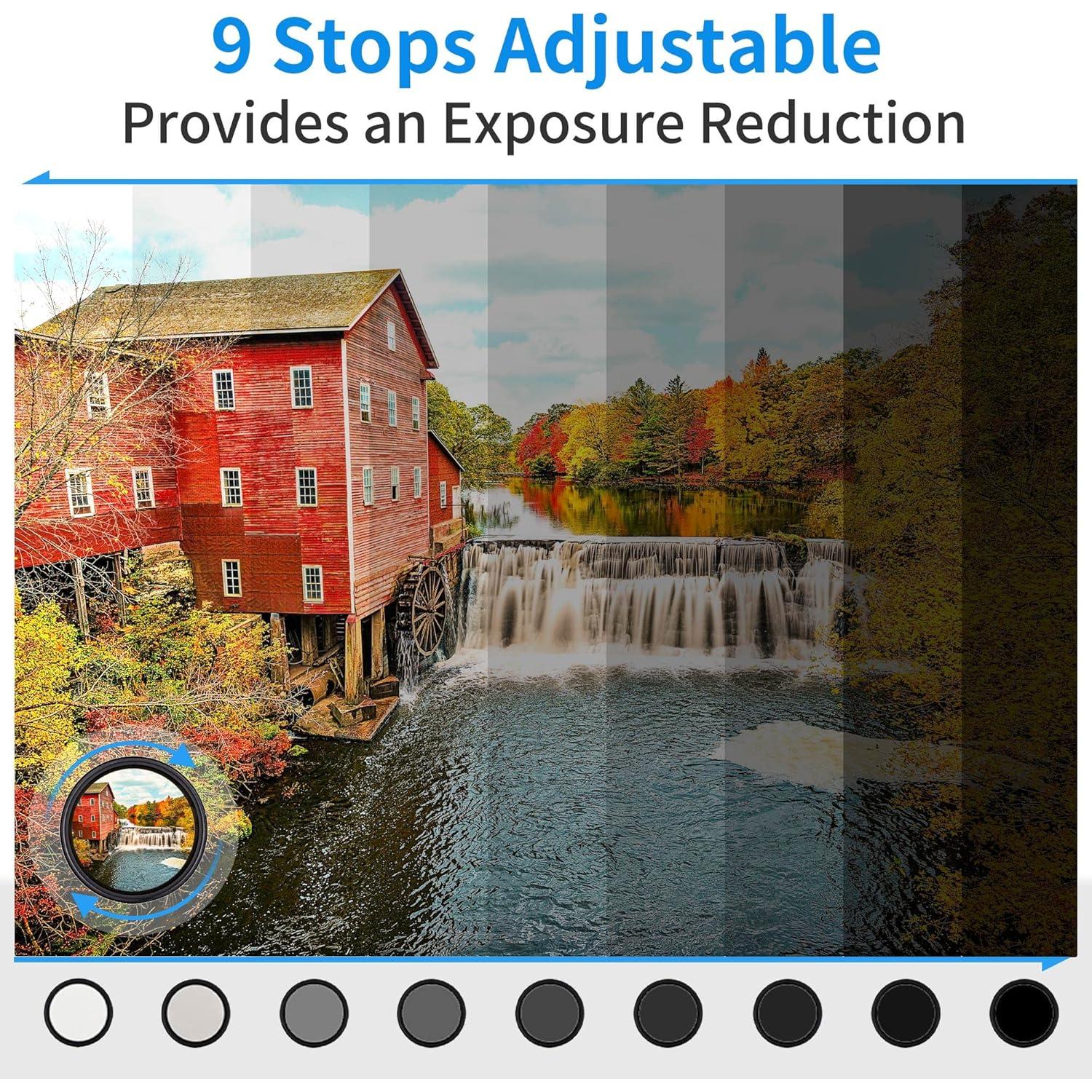 Filtro ND Variable JJC 62mm ND2 a ND400 para Cámaras