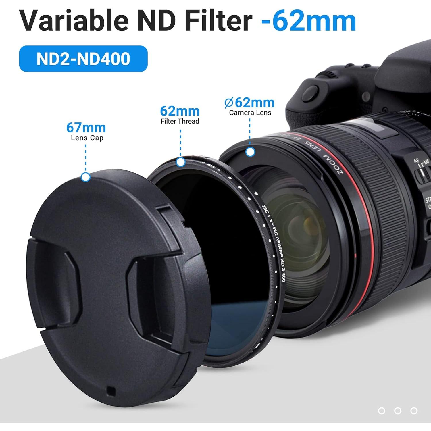 Filtro ND Variable JJC 62mm ND2 a ND400 para Cámaras