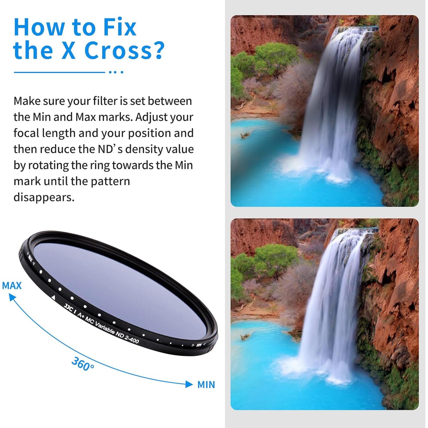 Filtro ND Variable JJC 62mm ND2 a ND400 para Cámaras