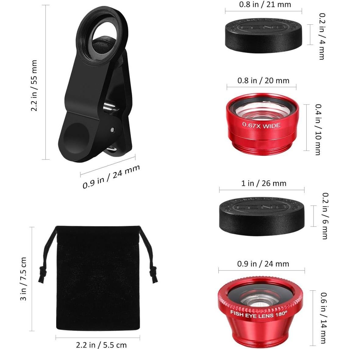 Kit de Lentes para Cámara de Teléfono Hemobllo 3 en 1