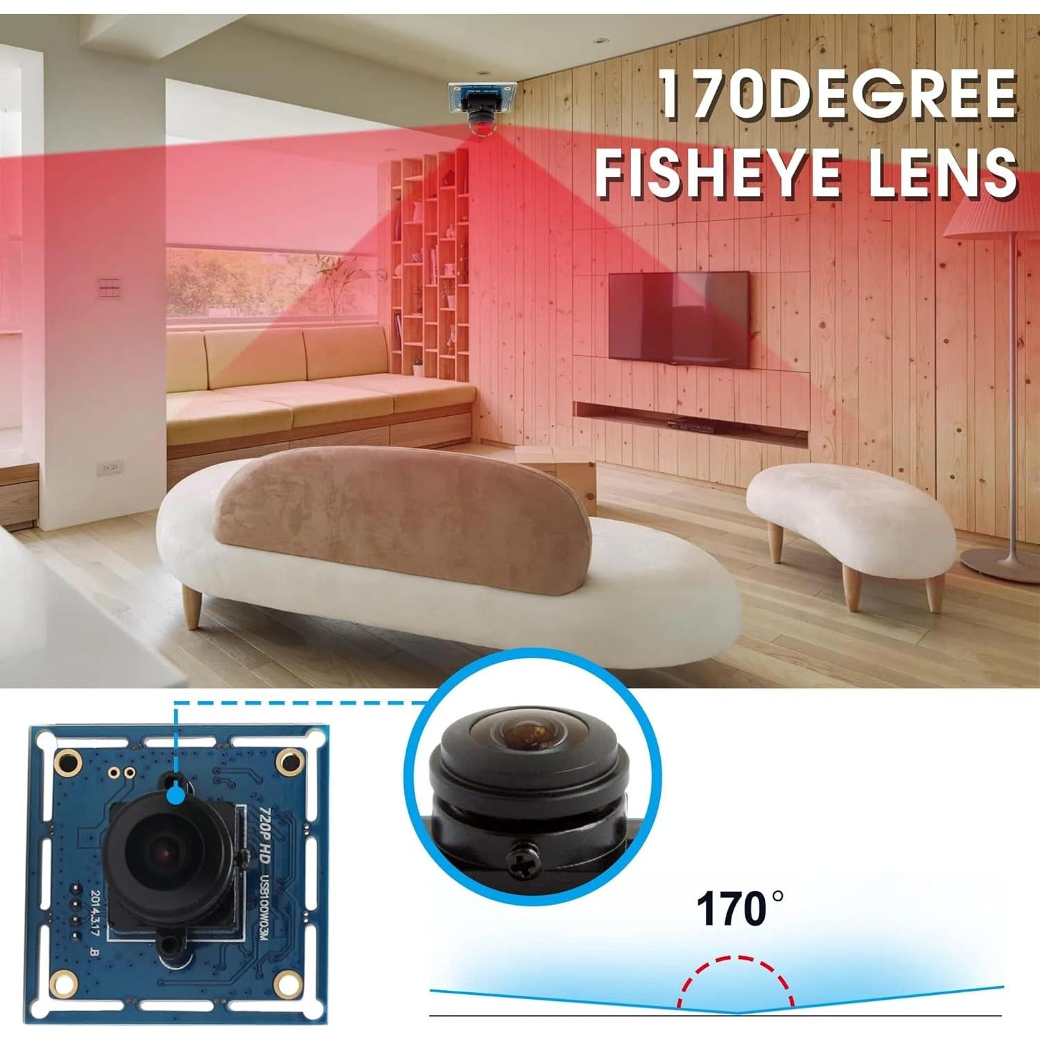 Cámara USB ELP 1MP HD Fisheye 170° para PC y Raspberry Pi