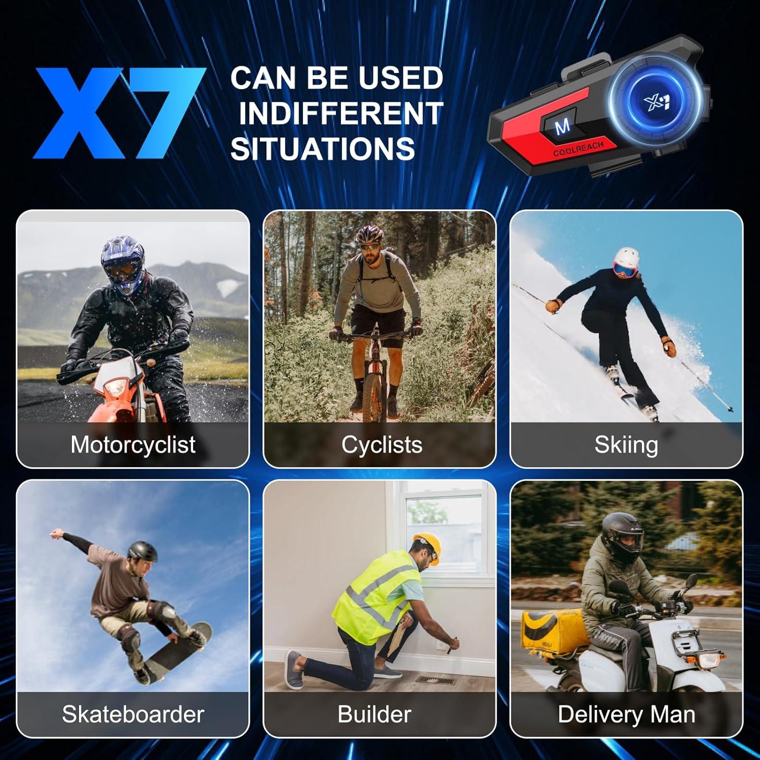 Auricular Bluetooth X7 para Casco de Motocicleta Rojo