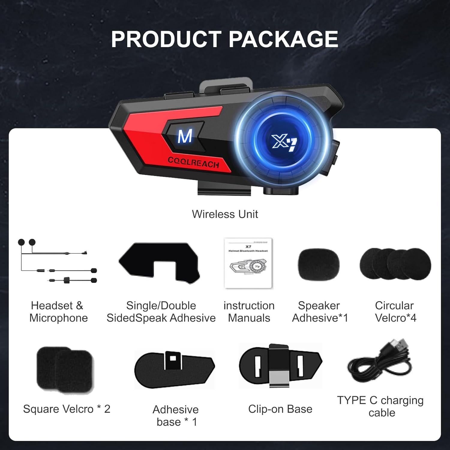 Auricular Bluetooth X7 para Casco de Motocicleta Rojo