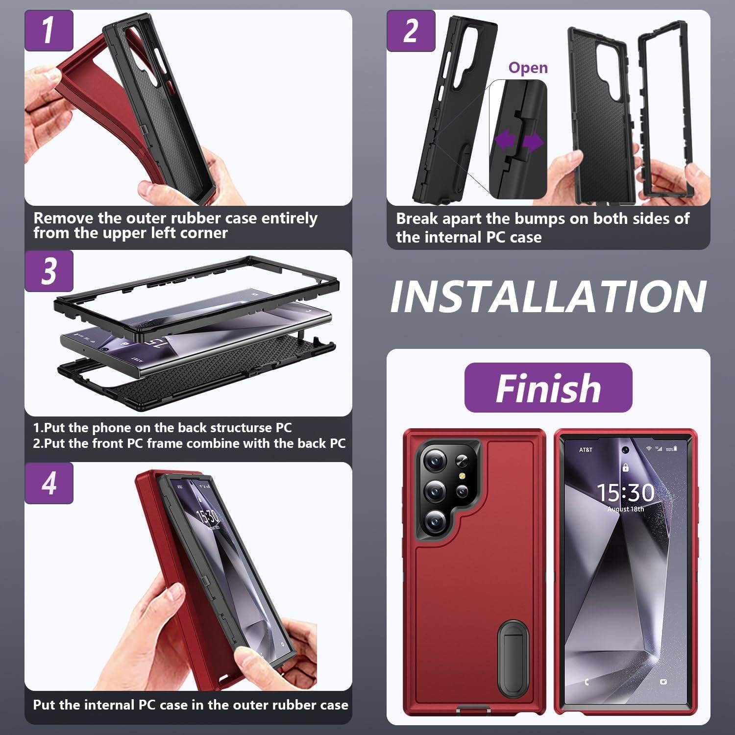 Funda BaHaHoues para Samsung Galaxy S24 Ultra 5G - Rojo/Negro