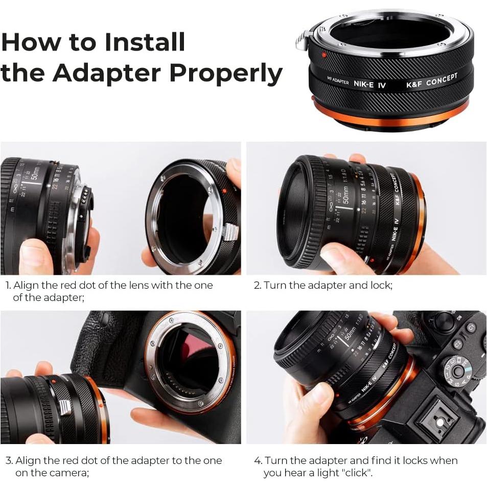 Adaptador de Montura K&F Concept NIK-NEX IV para Lentes Nikon F a Sony E