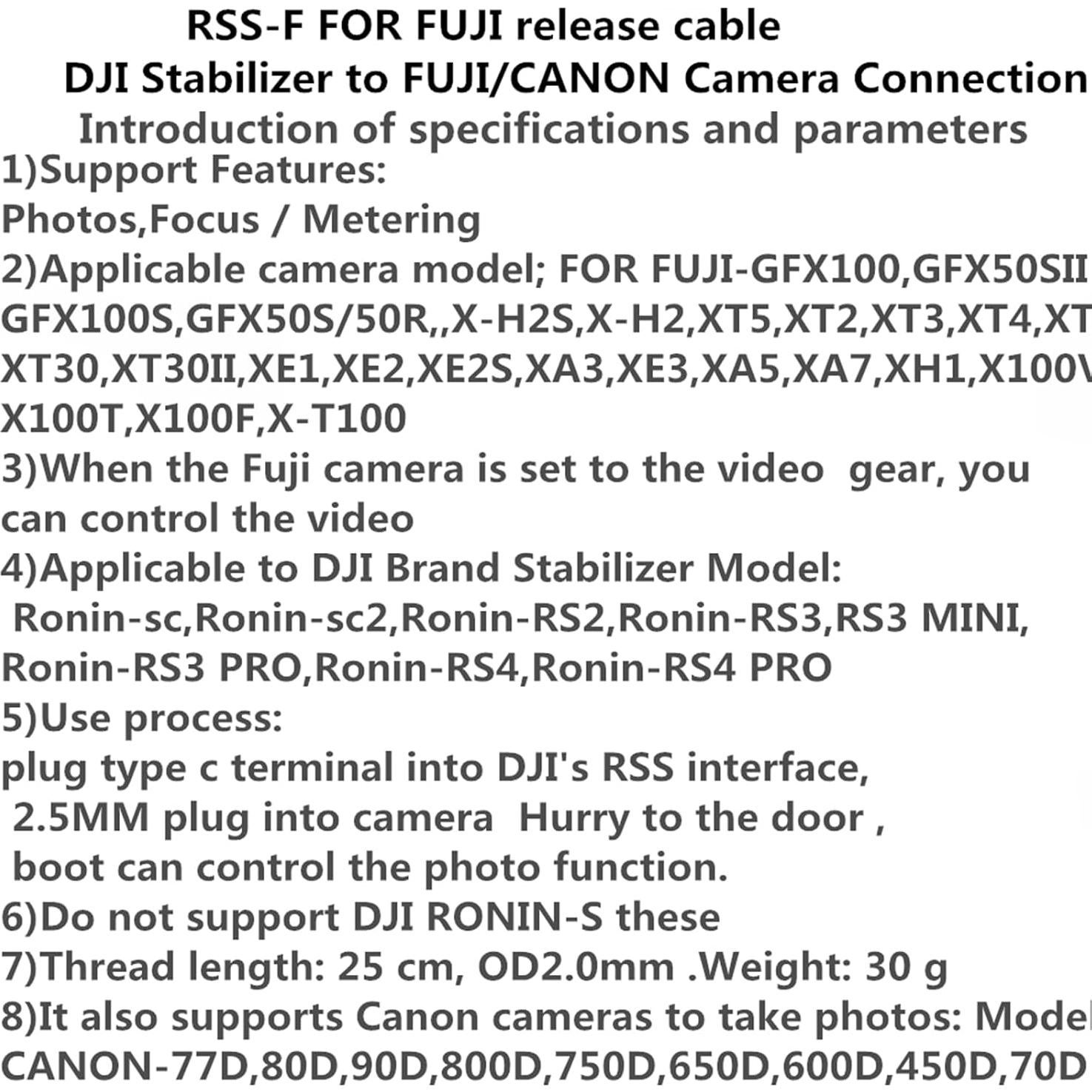 Cable de liberación del obturador RSS-F 2.5mm para cámaras Fuji y DJI