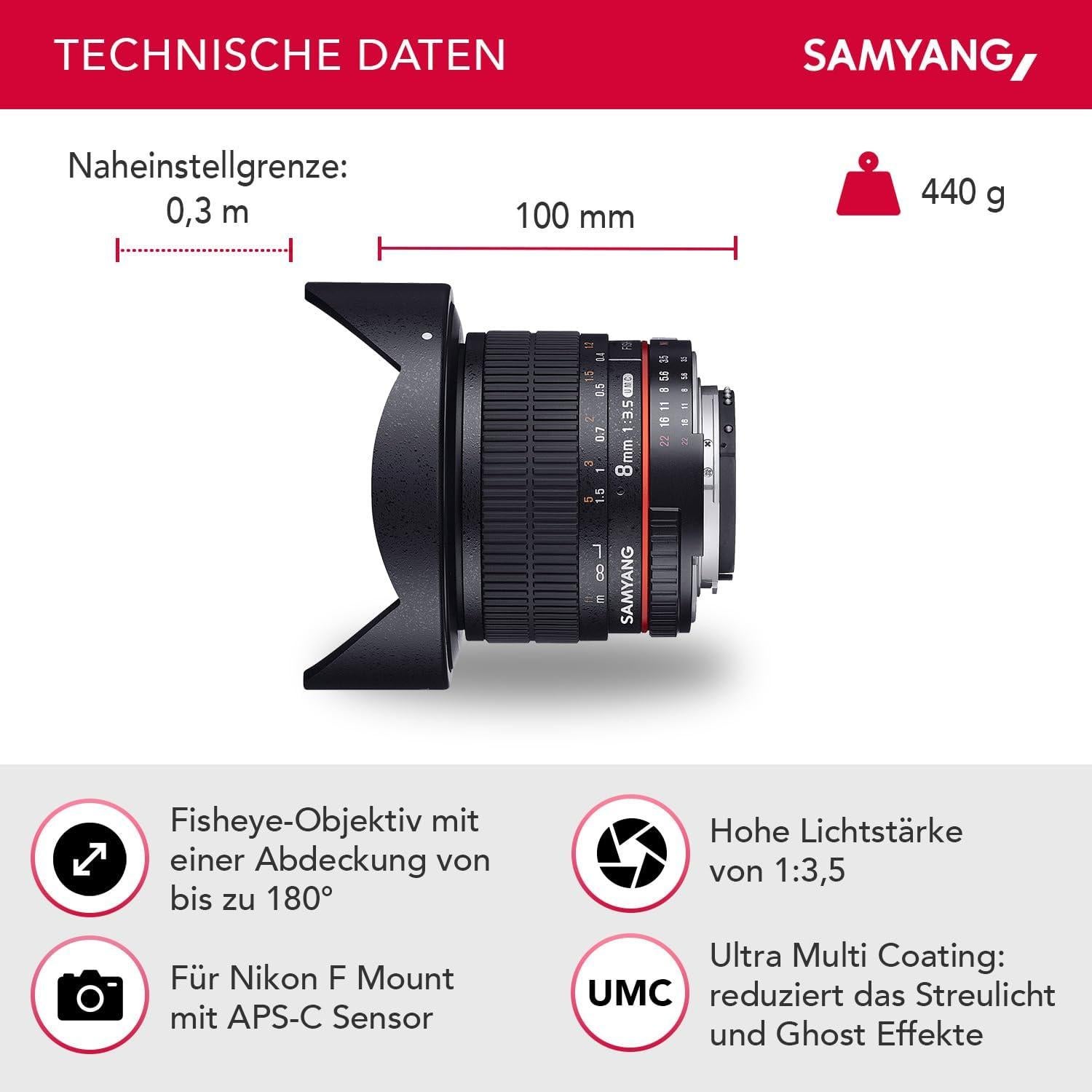 Lente Ojo de Pez Samyang 8mm F3.5 para Nikon DSLR