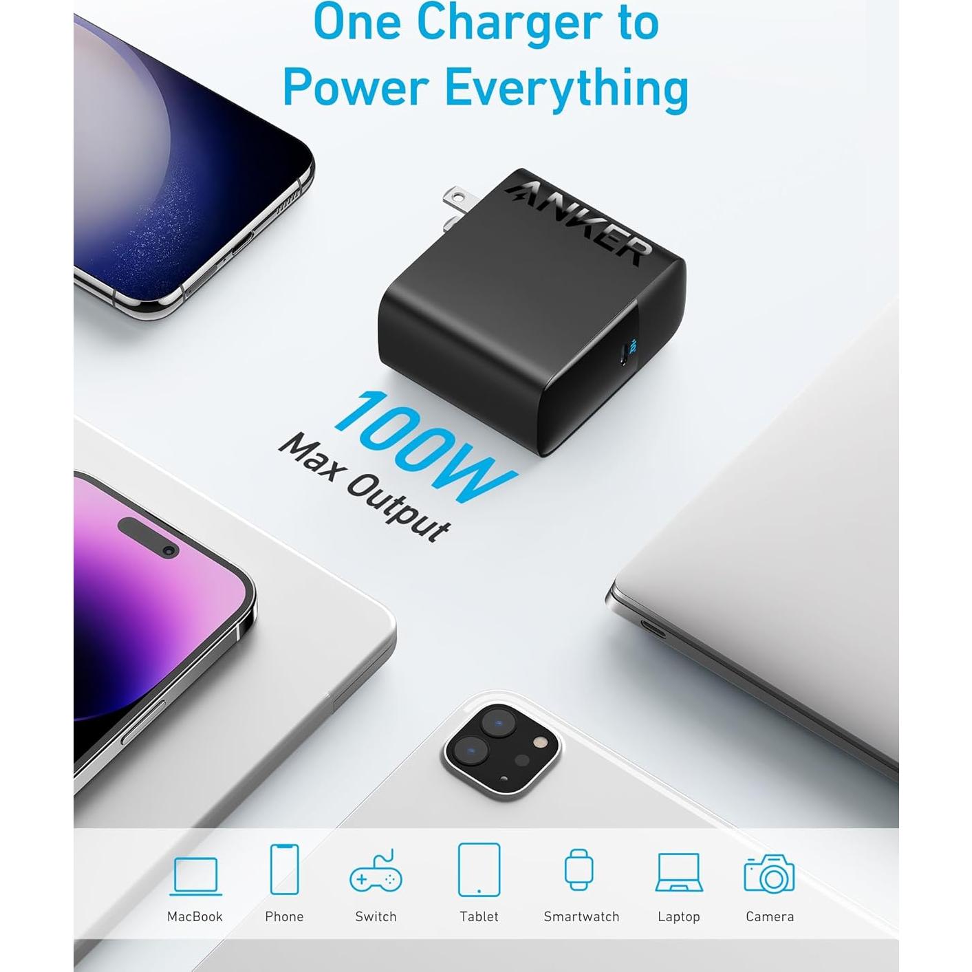 Cargador Anker 317 USB-C 100W Plegable para MacBook