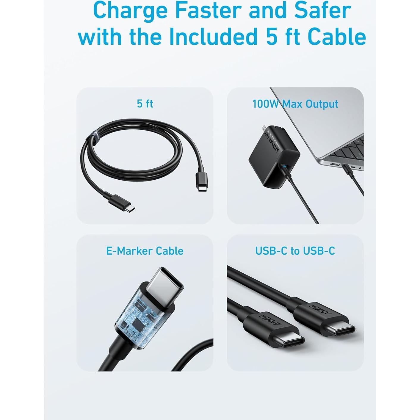 Cargador Anker 317 USB-C 100W Plegable para MacBook