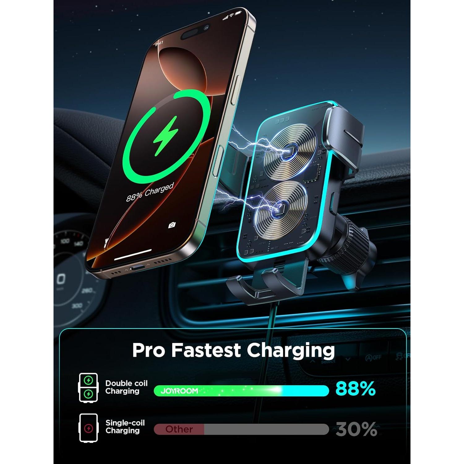 Cargador Inalámbrico para Auto JOYROOM ZS246S 15W Doble Bobina