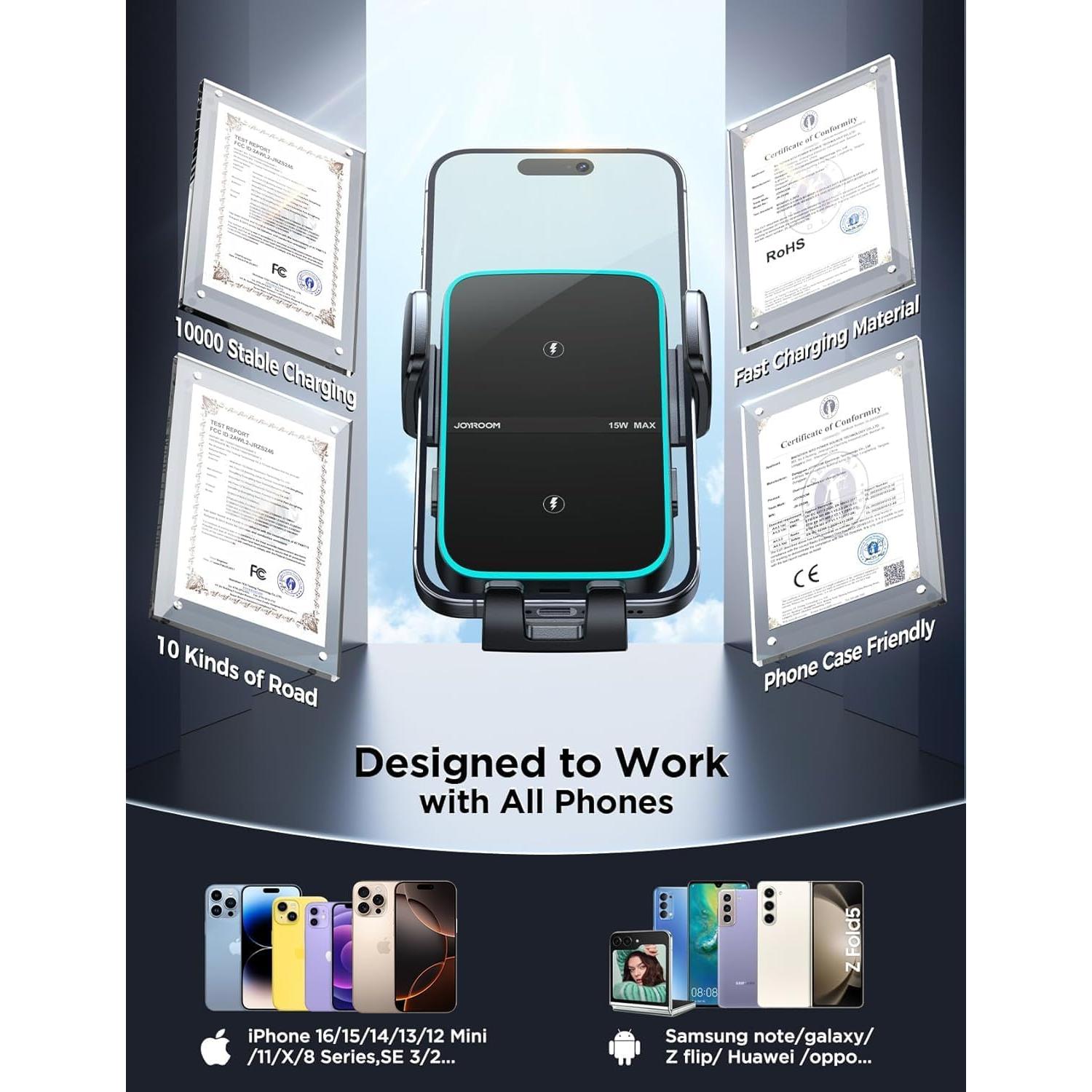 Cargador Inalámbrico para Auto JOYROOM ZS246S 15W Doble Bobina