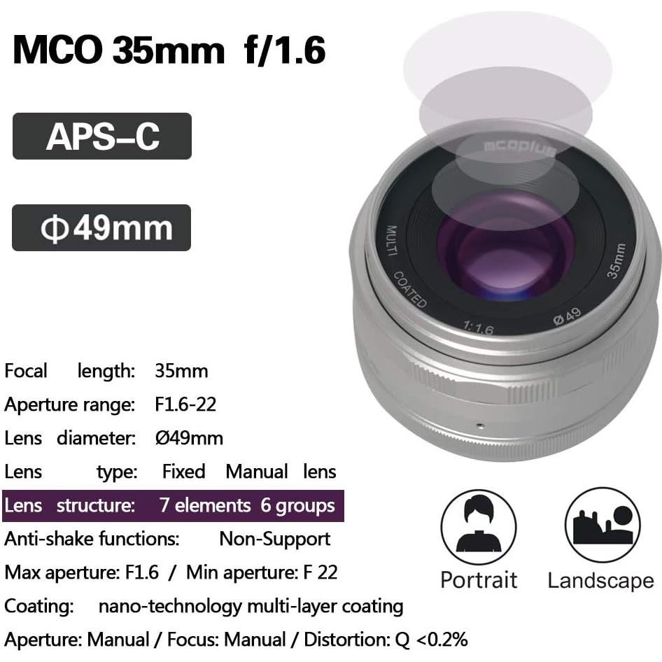 Lente Mcoplus 35mm F1.6 Manual para Cámaras M4/3 Olympus Panasonic