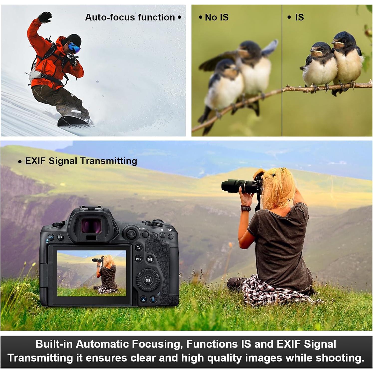 Adaptador de Lente GEORDGY EF a EOS R, AF Rápido, Apertura Ajustable