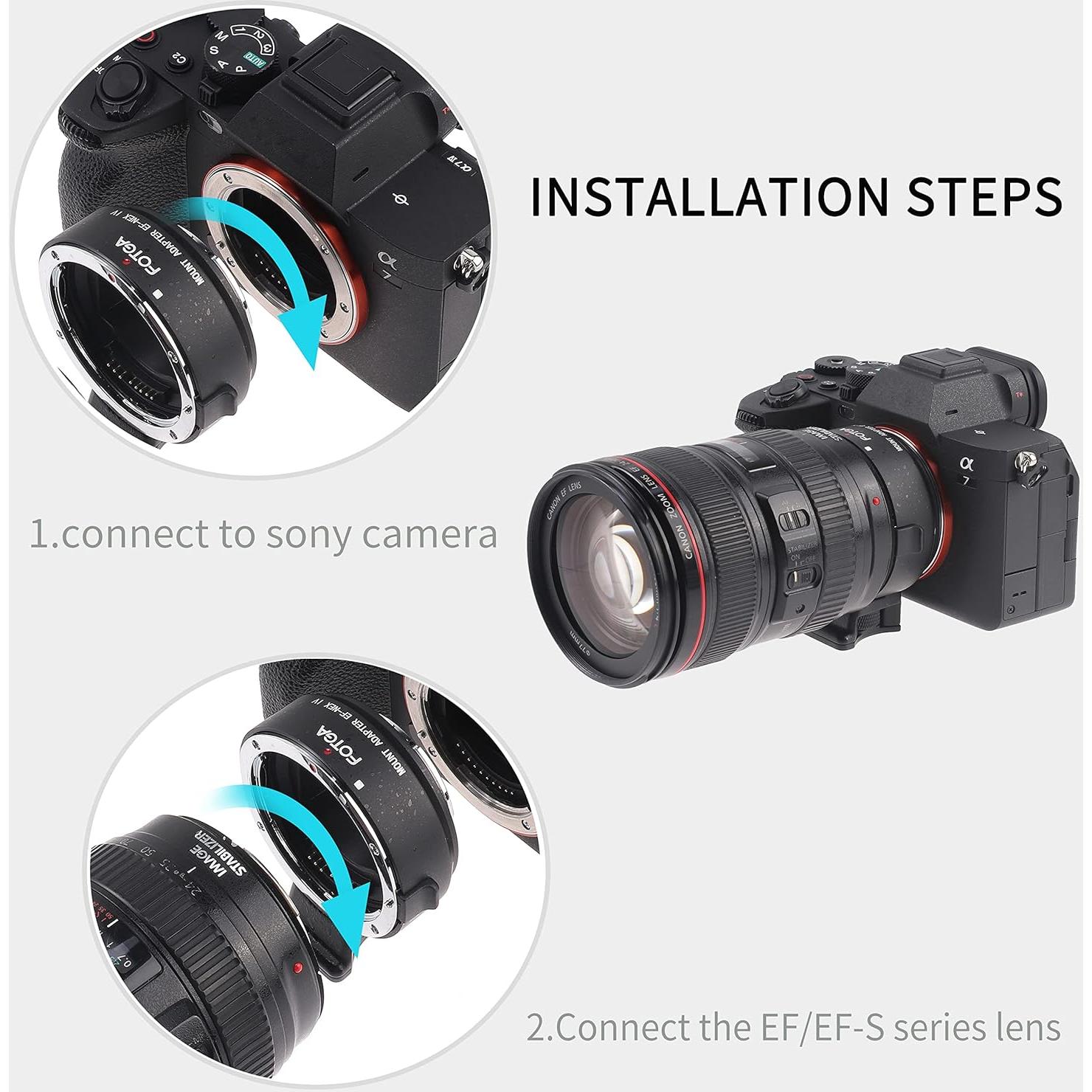 Adaptador Enfoque Automático Foto4easy EF-NEX IV para Lentes Canon a Sony