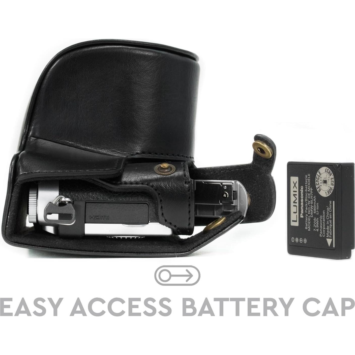 Funda de cámara de cuero MegaGear Ever Ready para Panasonic Lumix DC-GX850, DMC-GF7, DMC-GF8, DC-GX800, DC-GF9