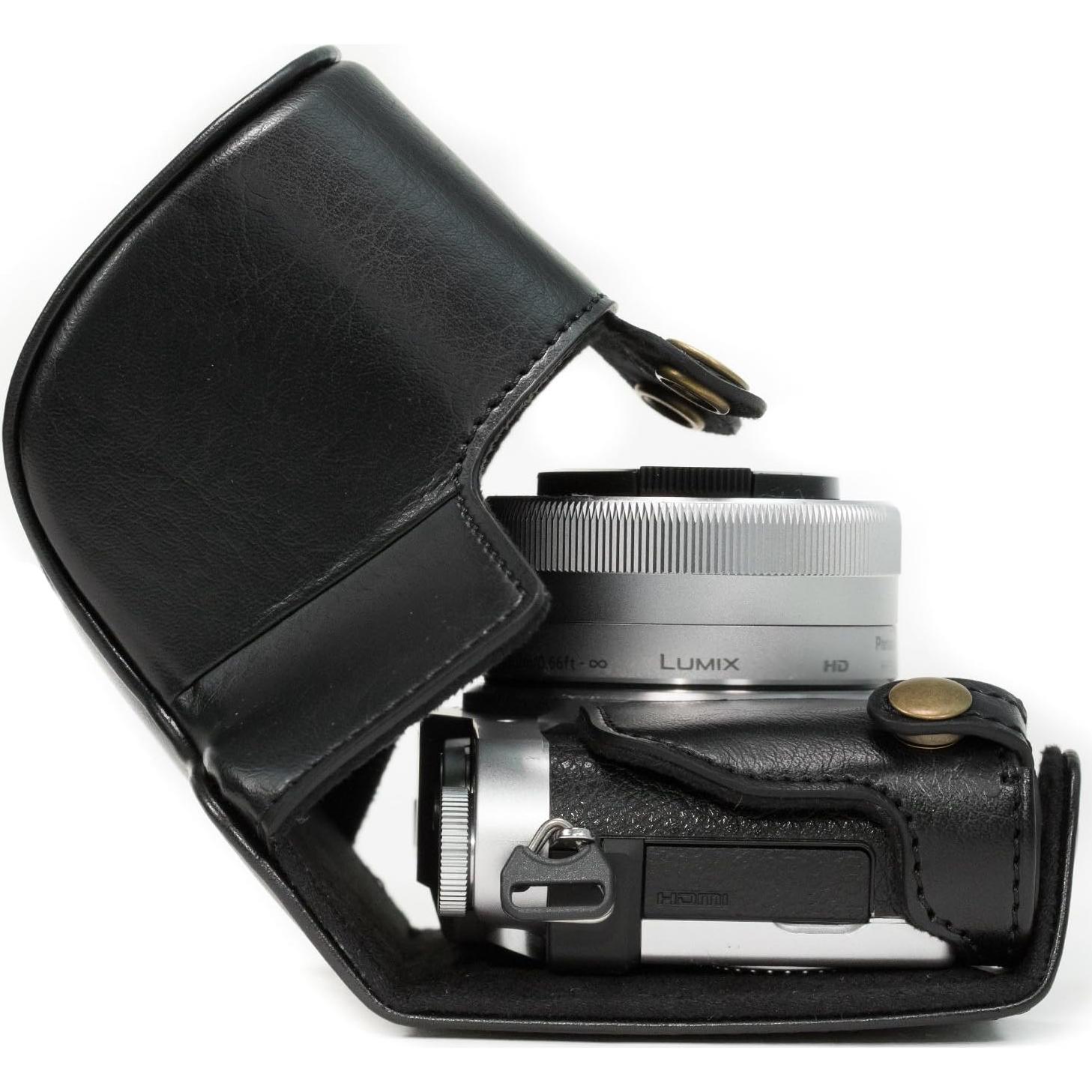 Funda de cámara de cuero MegaGear Ever Ready para Panasonic Lumix DC-GX850, DMC-GF7, DMC-GF8, DC-GX800, DC-GF9