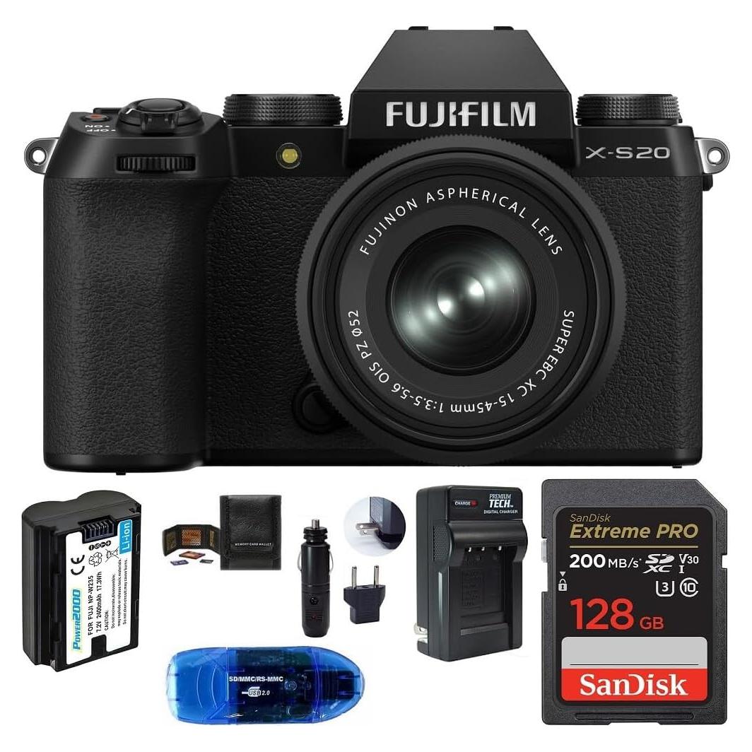 Cámara Digital Sin Espejo FUJIFILM X-S20 con Lente 15-45mm y Accesorios