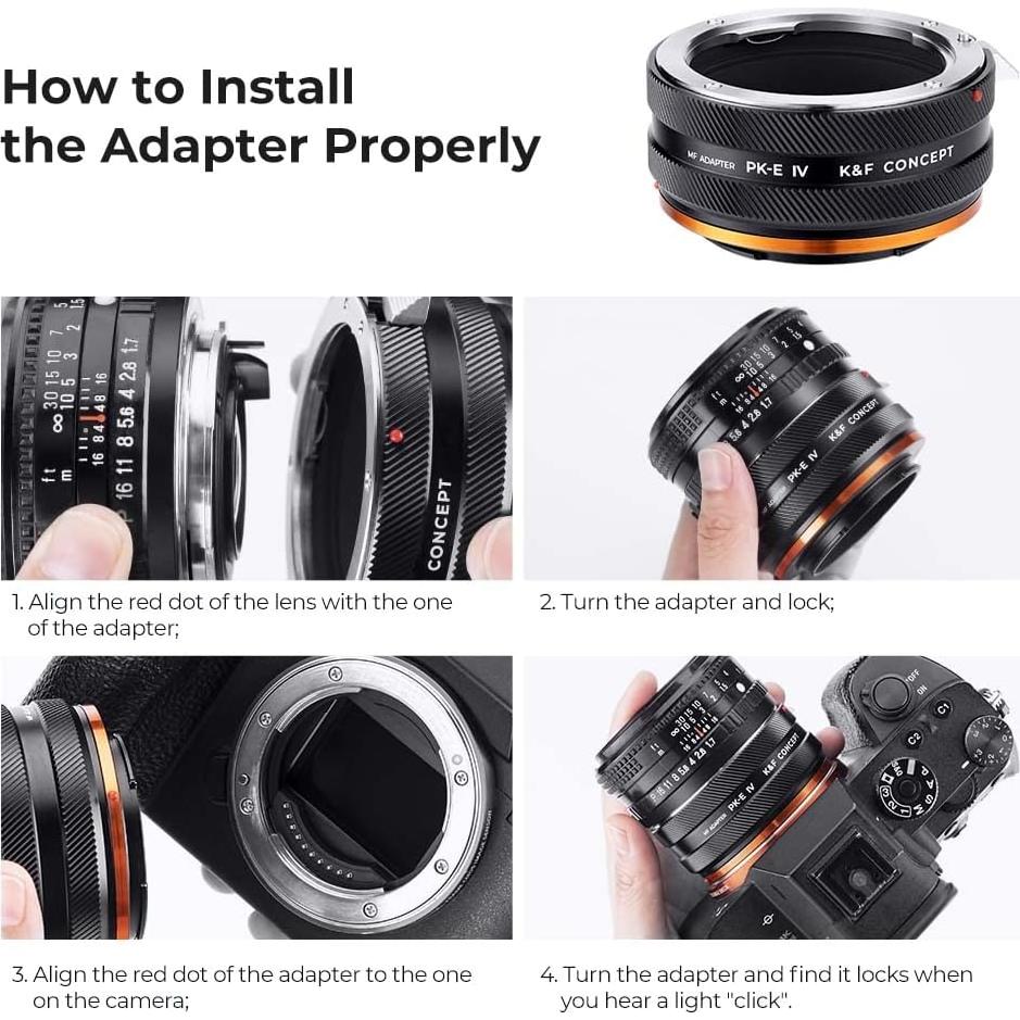 Adaptador de Montura K&F Concept IV PRO Pentax K a Sony E