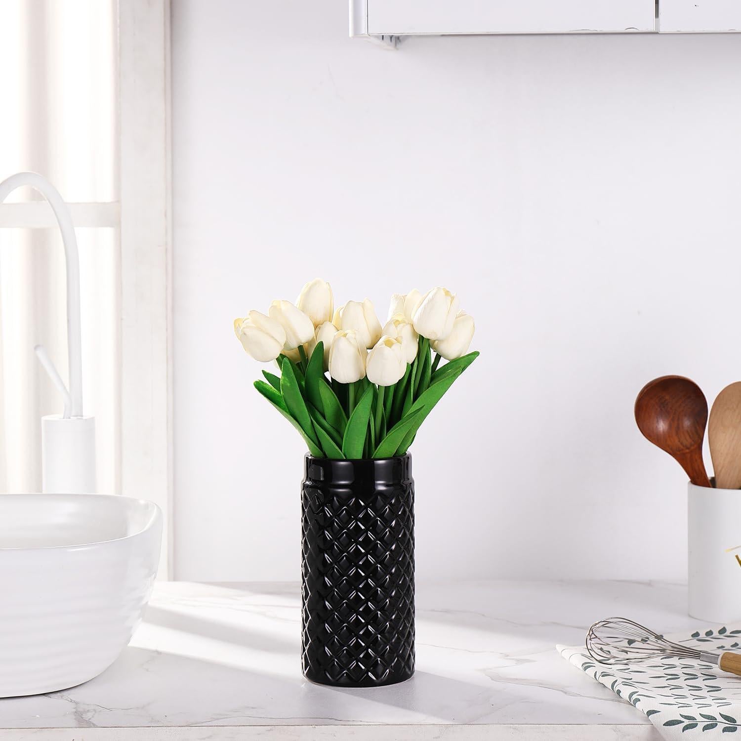 Jarrón de Cerámica Negra YANWE1 20 cm para Flores