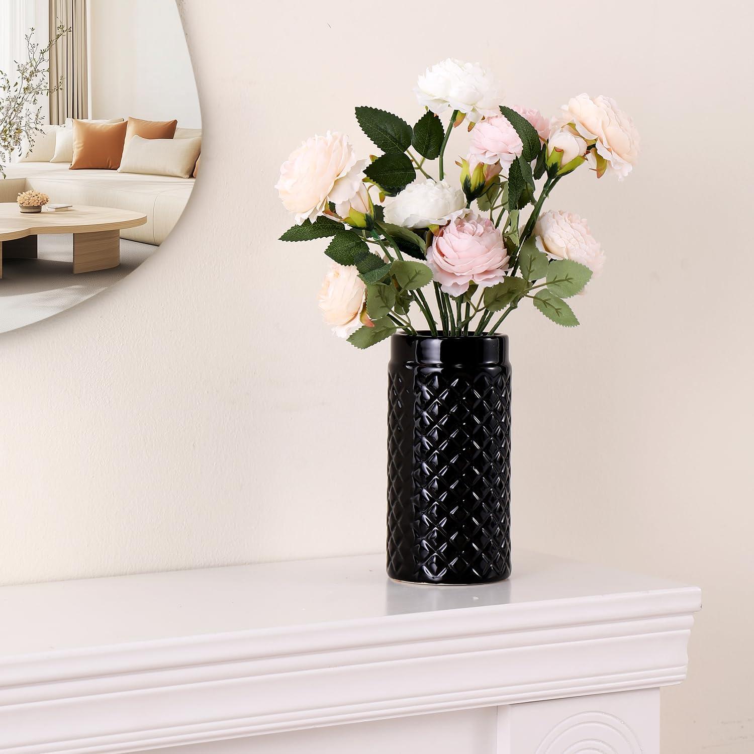 Jarrón de Cerámica Negra YANWE1 20 cm para Flores