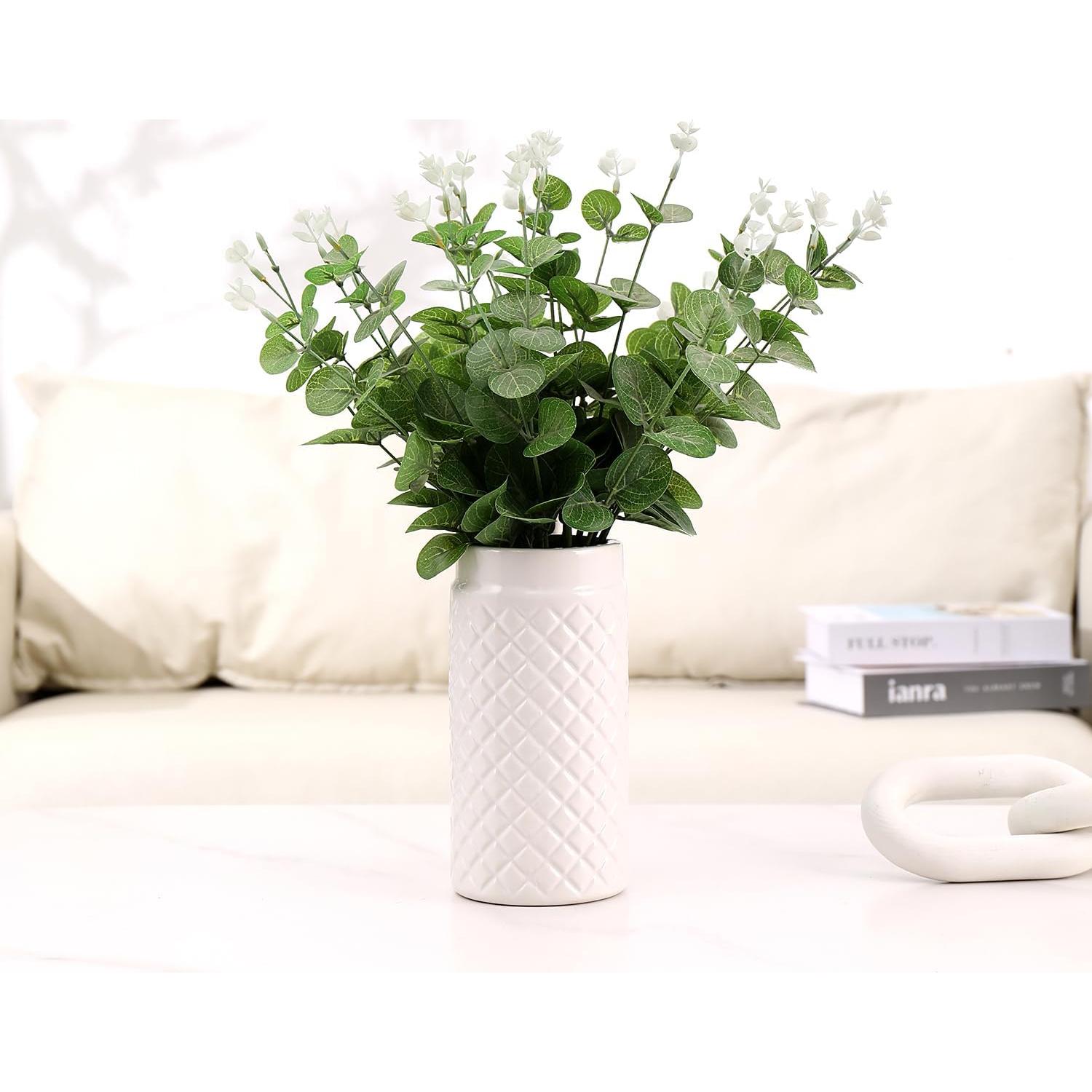 Jarrón Cerámica Blanca YANWE1 20 cm Decoración Moderna