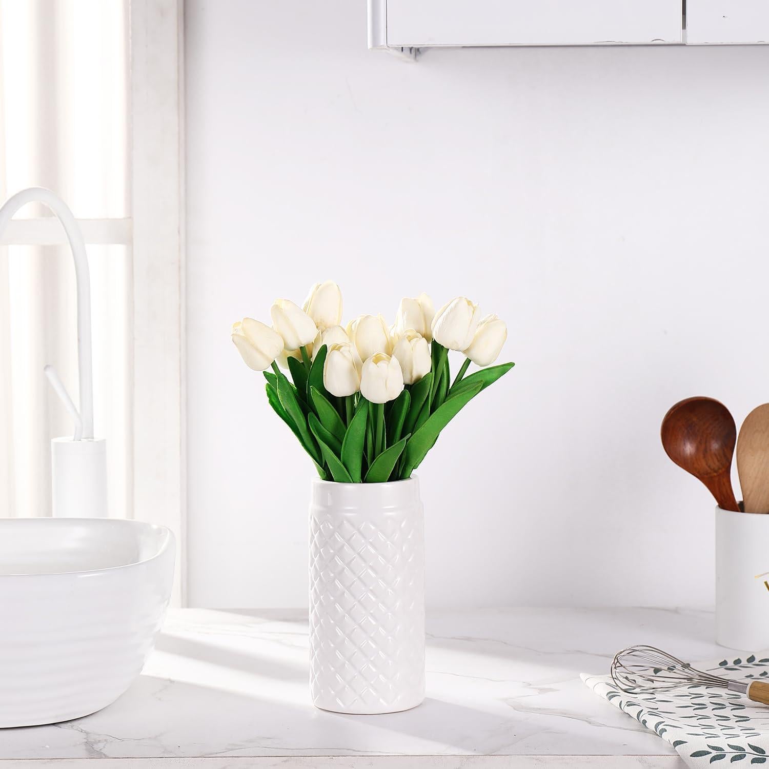 Jarrón Cerámica Blanca YANWE1 20 cm Decoración Moderna